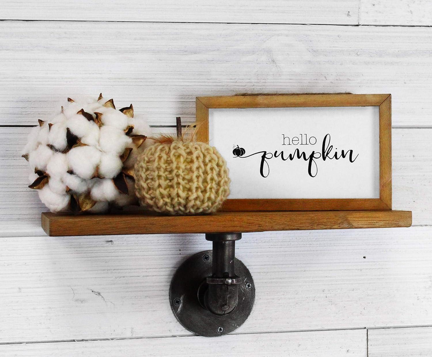 AuldHome Design 8.5x5" Farmhouse Decor Fall Theme Wood Signs 2pc Set; Mini Welcome Seasonal Plaques Pumpkin