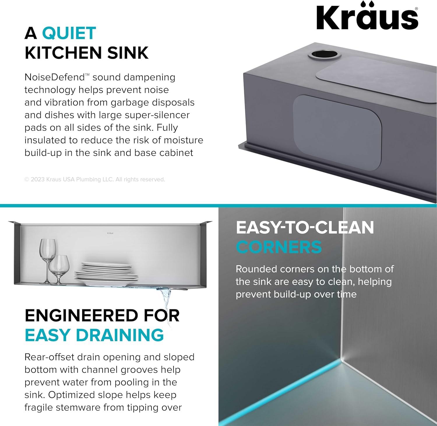 KRAUS Kore™ 36" L Undermount Workstation 16 Gauge Stainless Steel Single Bowl Kitchen Sink with Accessories