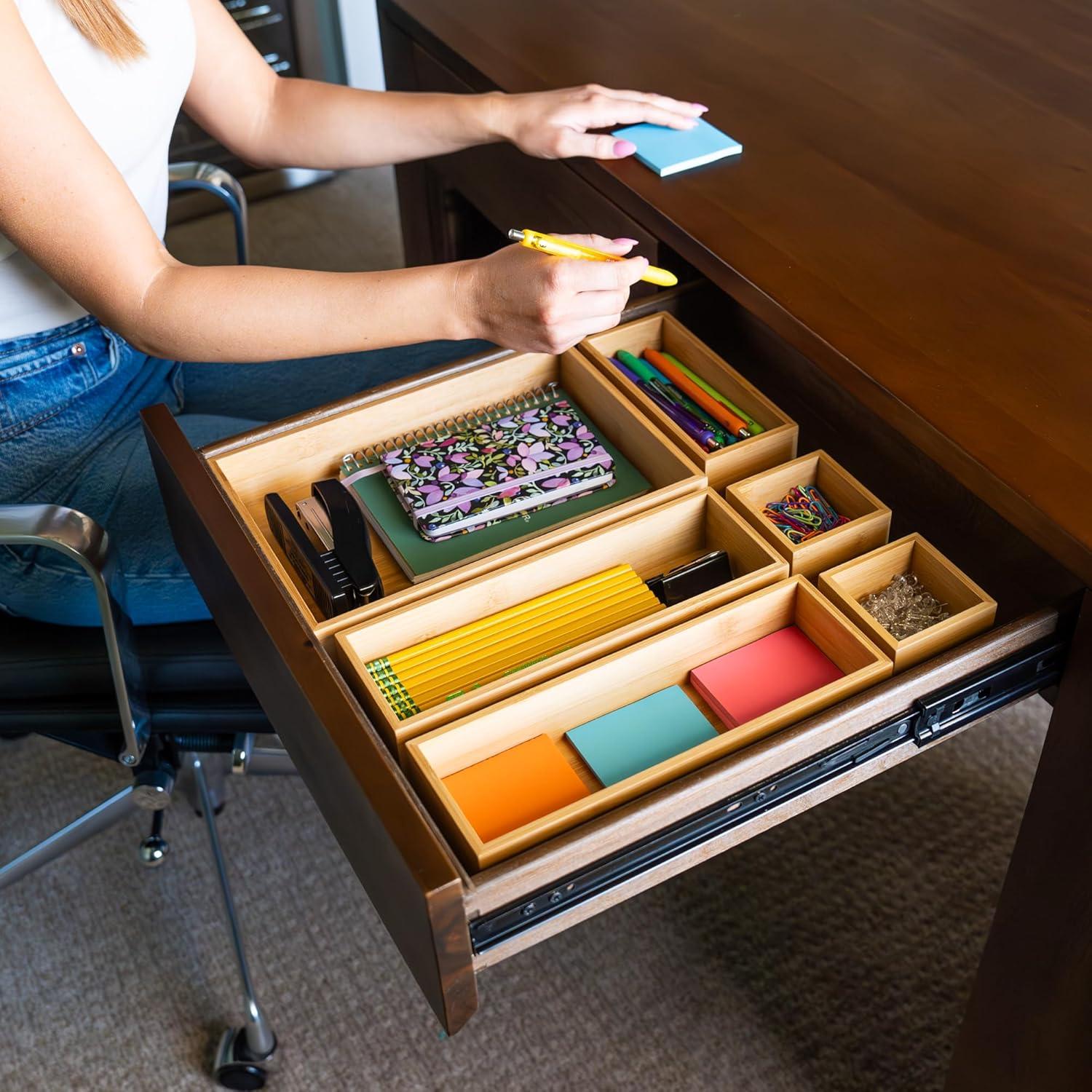 SpaceAid 14-Piece Bamboo Drawer Organizer Set, Multi-Use Wood Tray Dividers For Kitchen, Bathroom, Office Desk, And Makeup Storage (Natural)