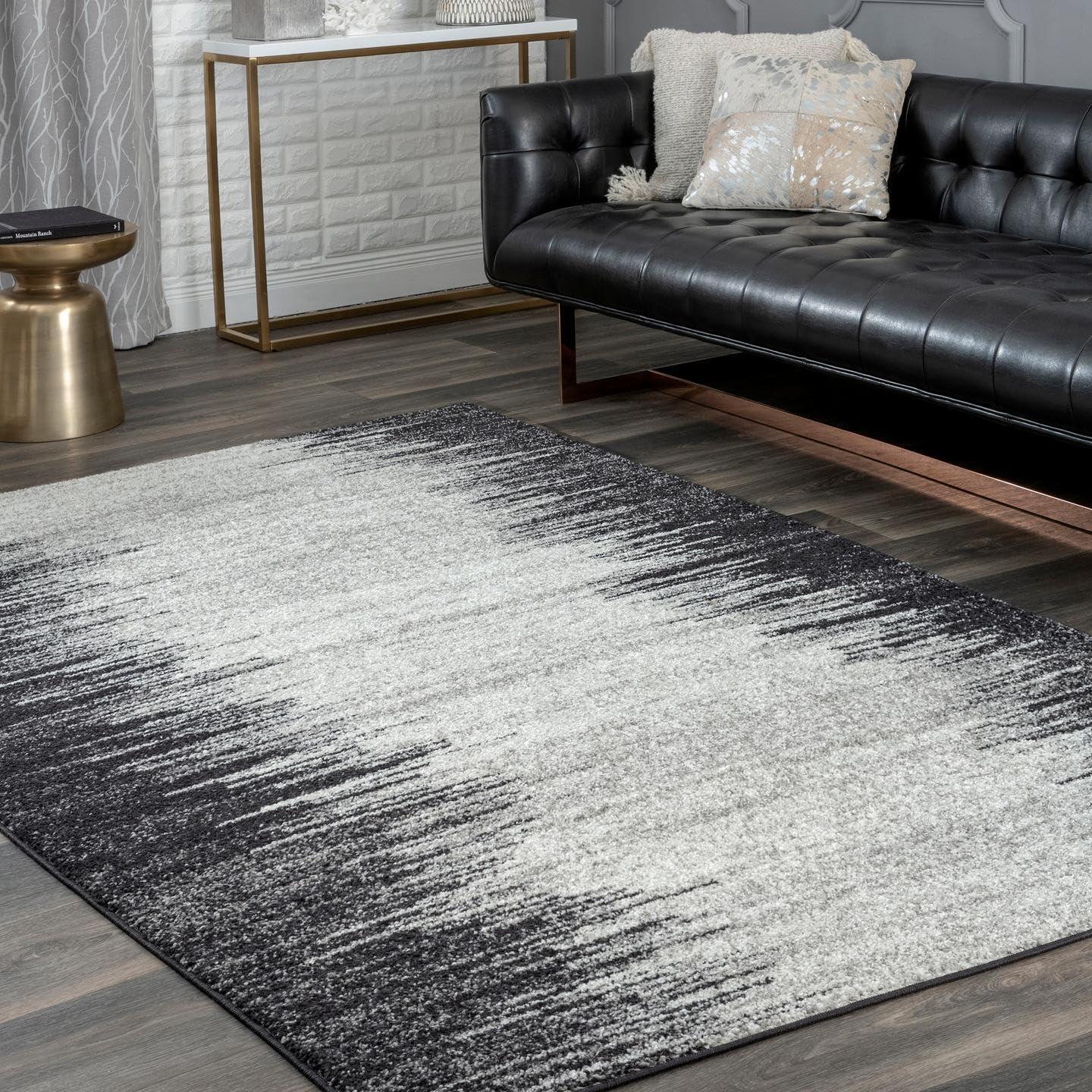 Gray and Black Rectangular Reversible Synthetic Area Rug