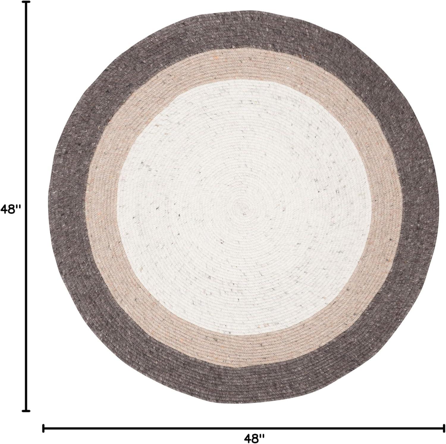 Handmade Ivory Wool Braided Round Rug - 4' Diameter
