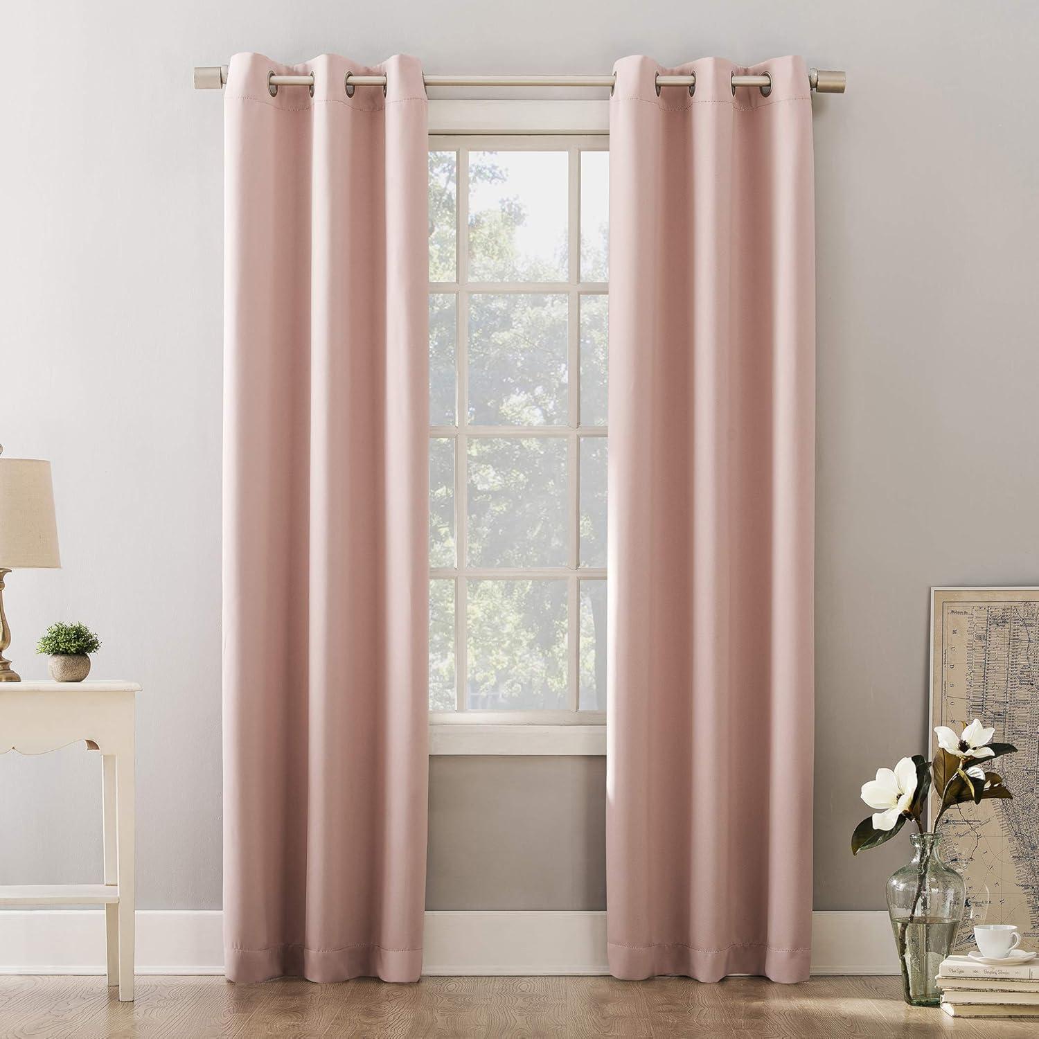 40"x95" Sun Zero Blackout Riley Kids' Bedroom Grommet Curtain Panel Blush: Noise Reduction, Energy Efficient