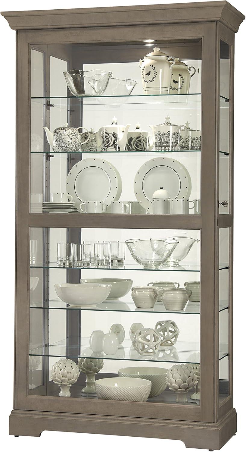 Transitional Gray-Brown Lighted Curio Cabinet with Adjustable Shelves