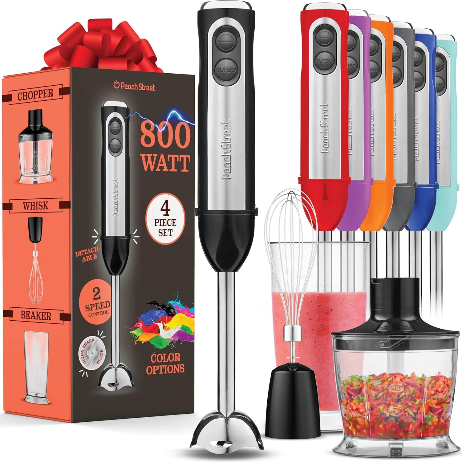 800W Stainless Steel 2-Speed Immersion Blender Set with Attachments