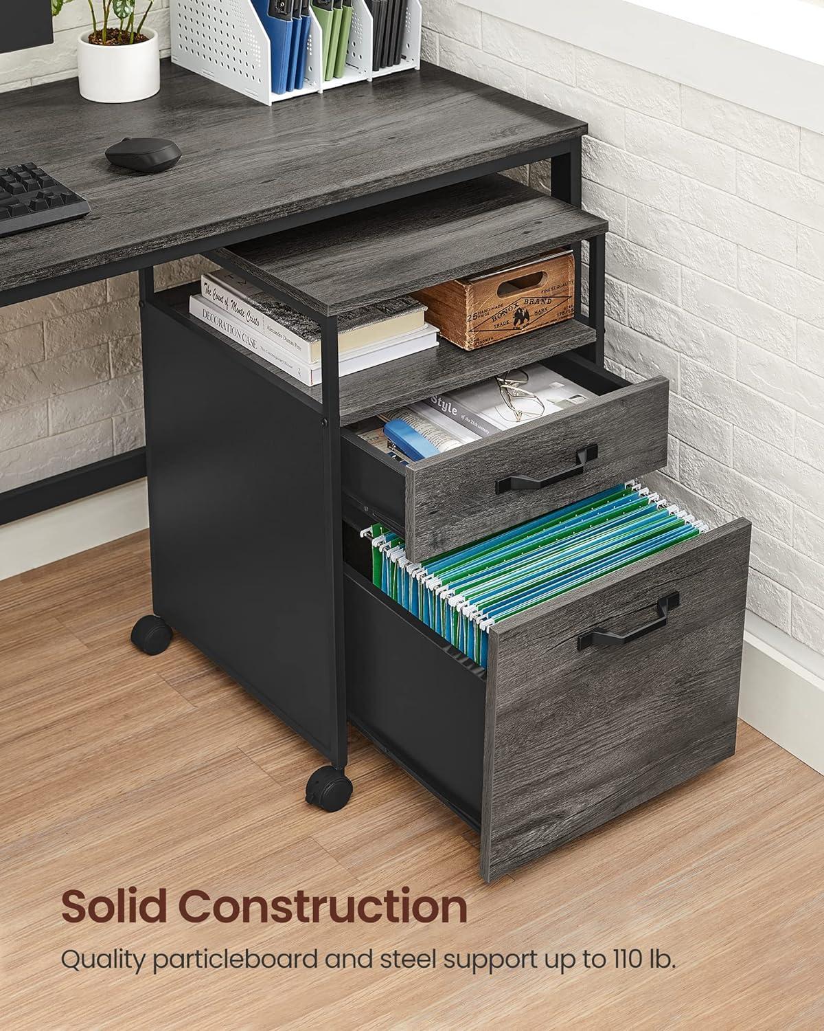 Charcoal Gray and Black Mobile 2-Drawer Lockable File Cabinet