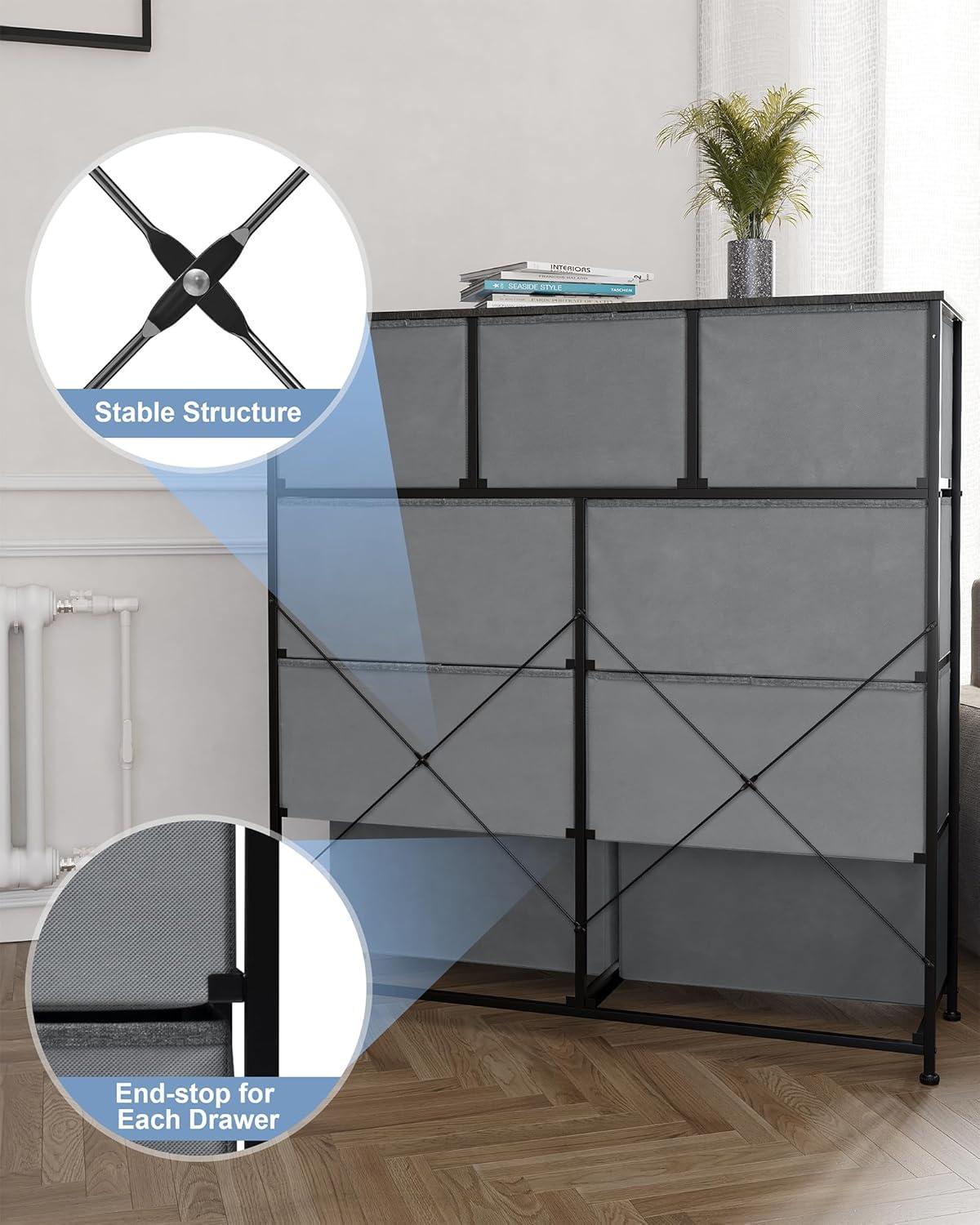 Crestlive Products Home Extra Wide Closet Dresser Storage Tower Organizer Unit 9 Drawers Grey Dark Wood