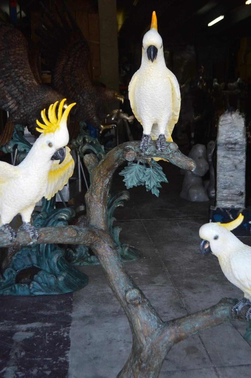 Nifao Statues Three Cockatoo on a Tree Bronze Statue -  Size: 55"L x 34"W x 68"H.