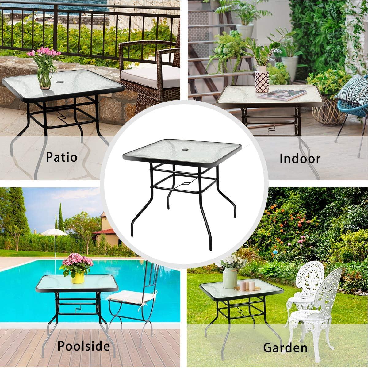 Costway 32'' Patio Square Table Tempered Glass Steel Frame Outdoor Pool Yard Garden