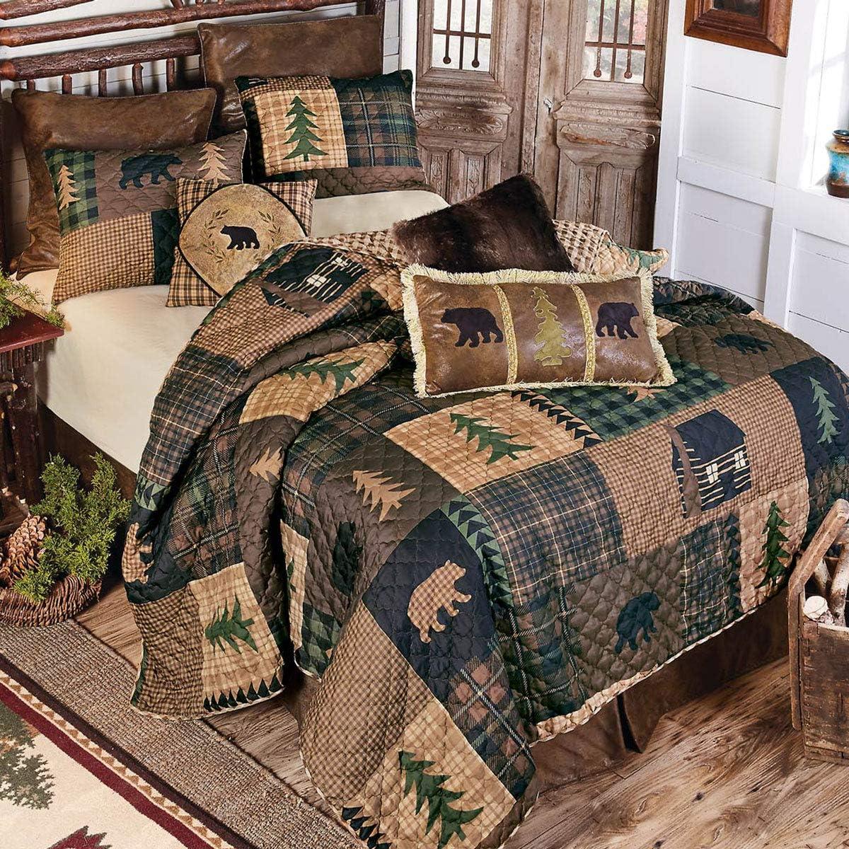 Rustic Queen Size Cabin Theme Comforter Set with Bear Prints