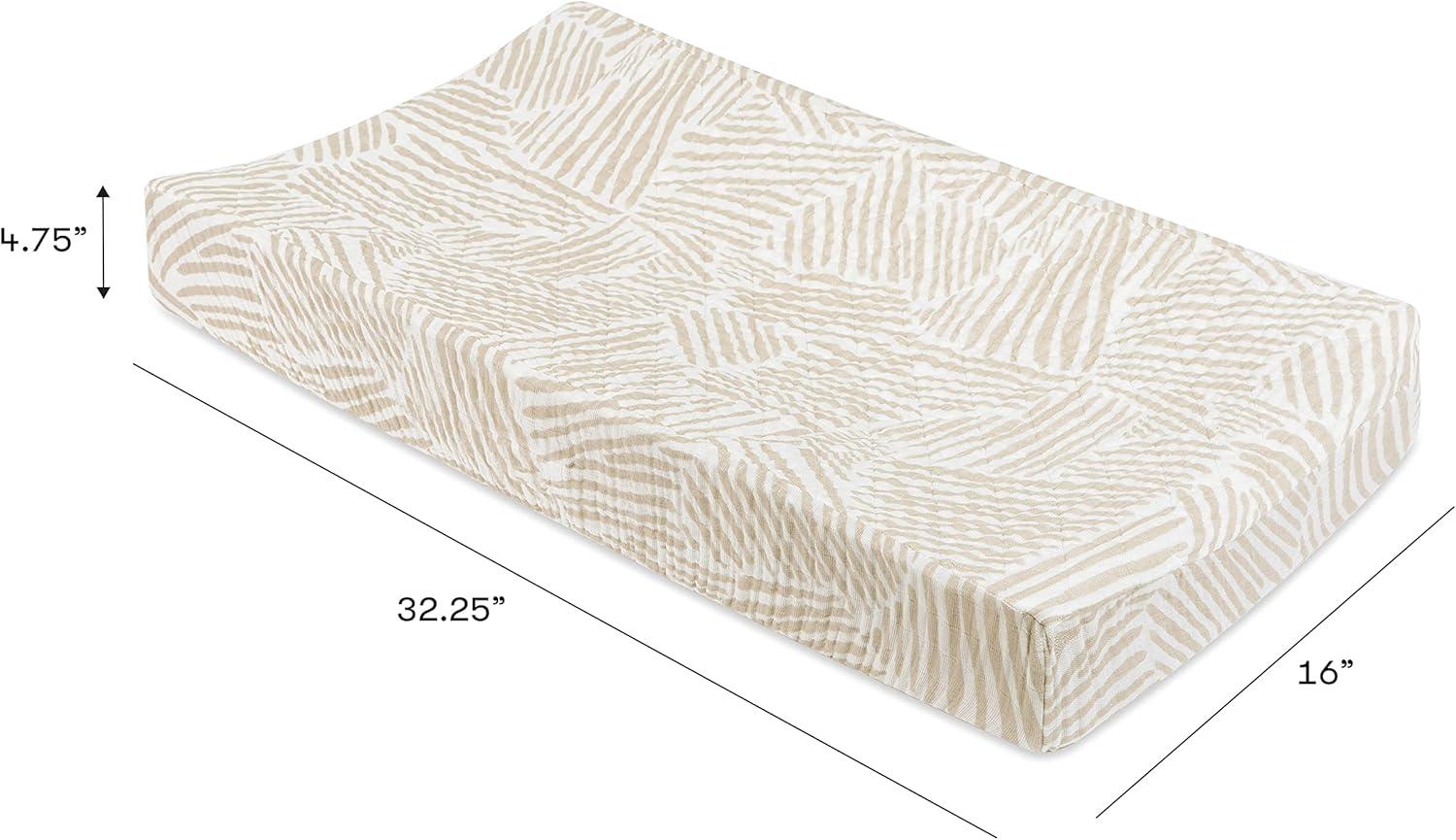 Oat Stripe Quilted Changing Pad Cover In  Muslin Cotton