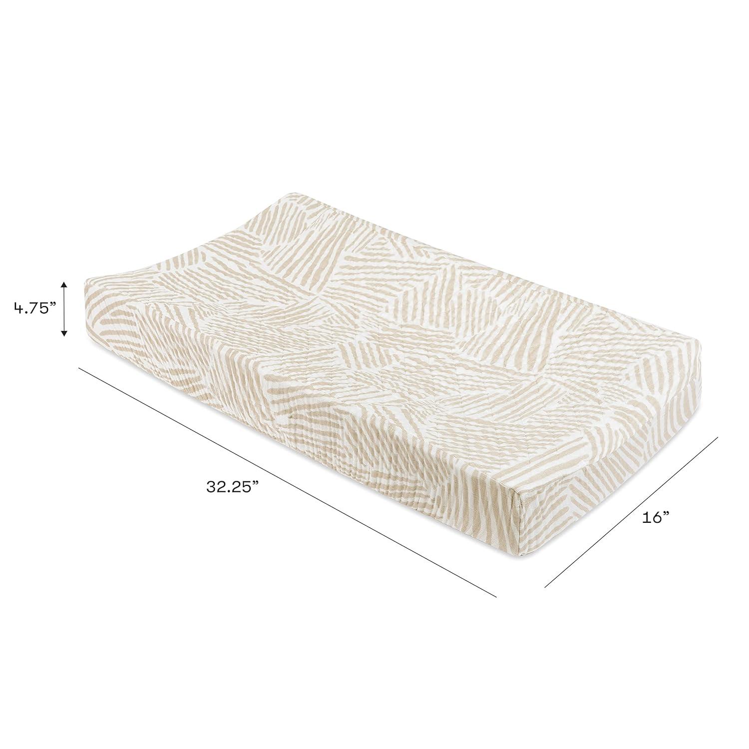 Oat Stripe Quilted Changing Pad Cover In  Muslin Cotton