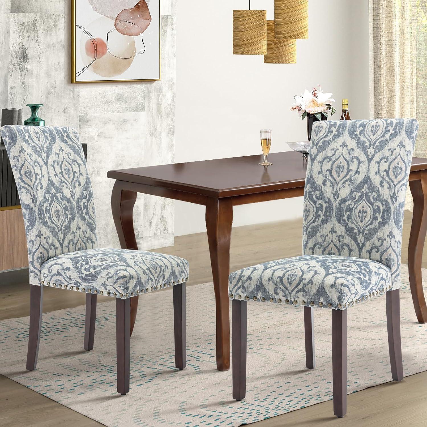 COLAMY Upholstered Parsons Dining Chairs Set of 4, Fabric Dining Room Kitchen Side Chair with Nailhead Trim and Wood Legs - Dark Grey