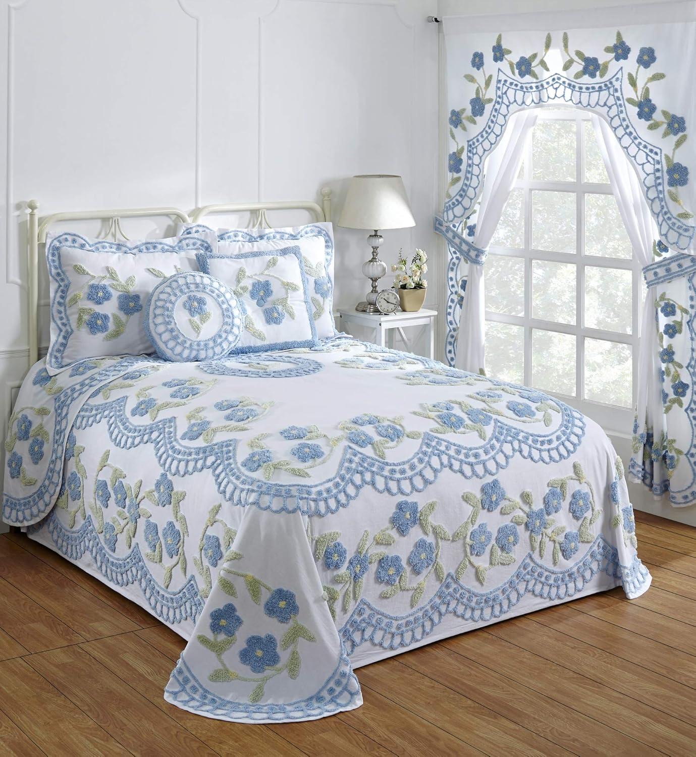 Better Trends Bloomfield 100% Cotton Chenille Coverlet/Bedspread Machine Washable Ultra Soft Floral Pattern All Season Bedding