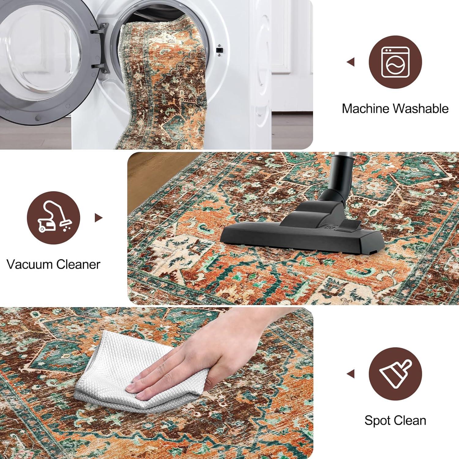 Yamaziot Washable Runner Rug, 2x10 Non-Slip Boho Vintage Hallway Rug Runner with Rubber Backing, Stain Resistant Distressed Carpet Runner for Bedroom, Kitchen, Laundry, Entrance