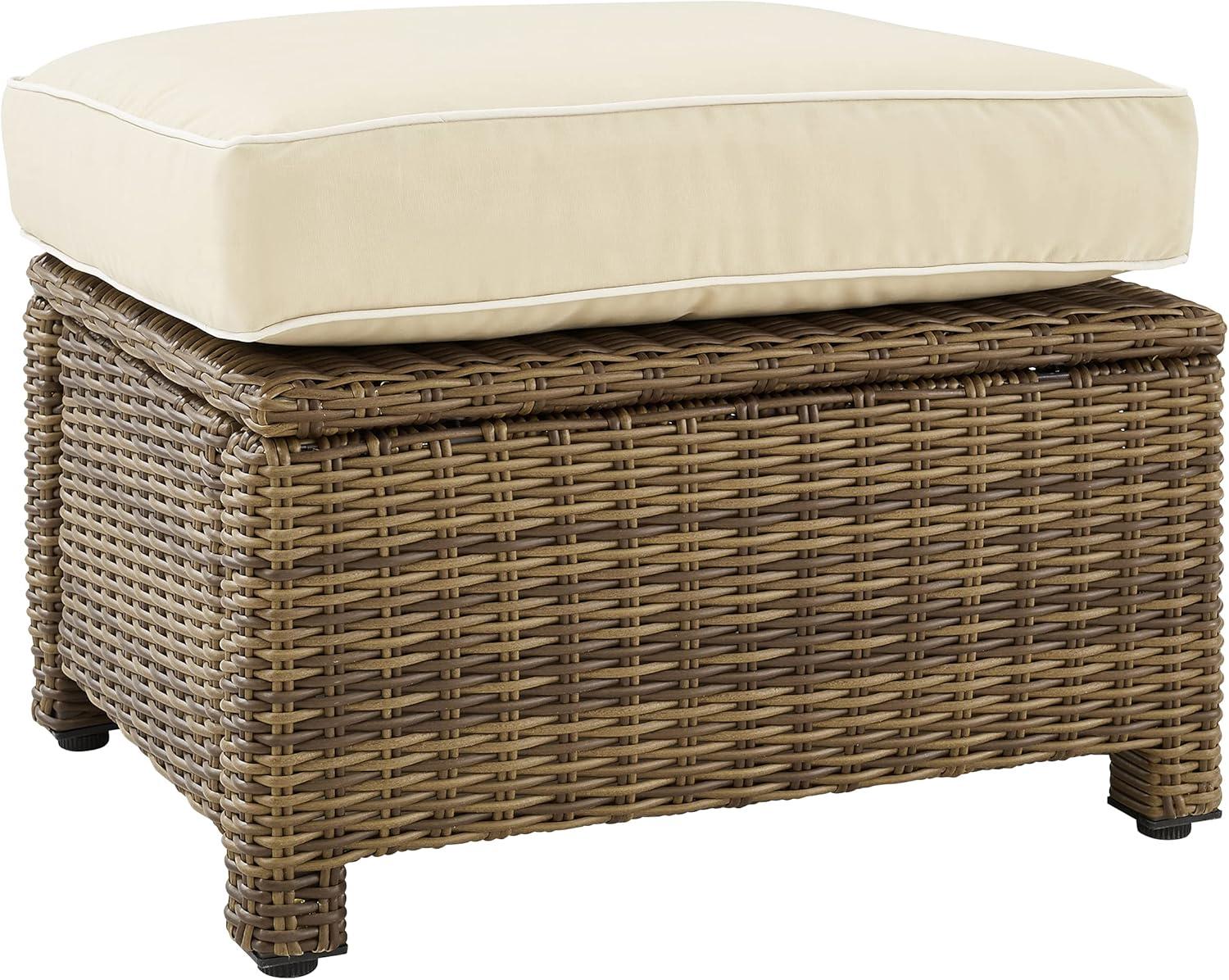 Bradenton Sand and Weathered Brown Outdoor Wicker Ottoman