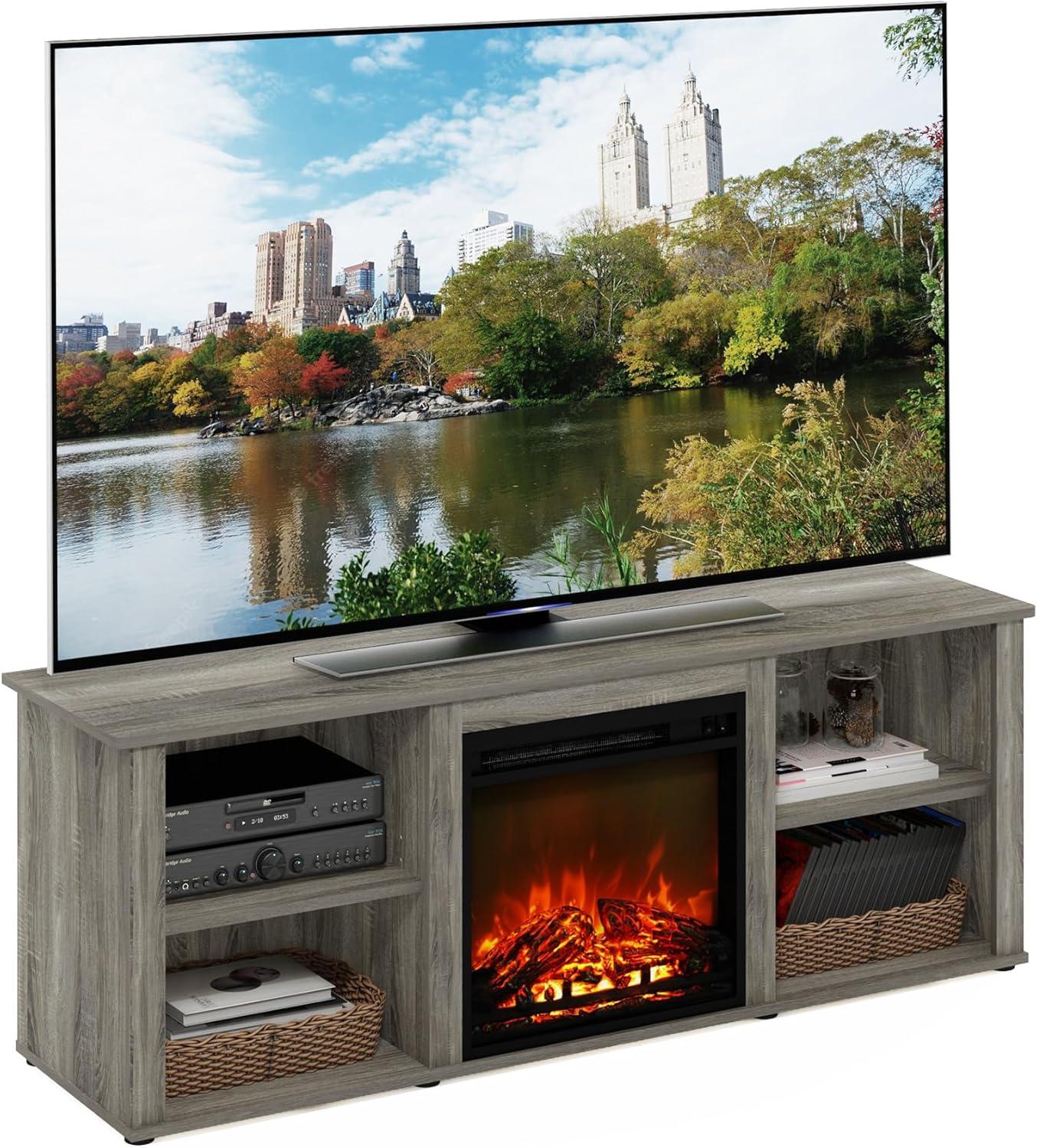60 in. Classic TV Stand with Fireplace, French Oak Grey