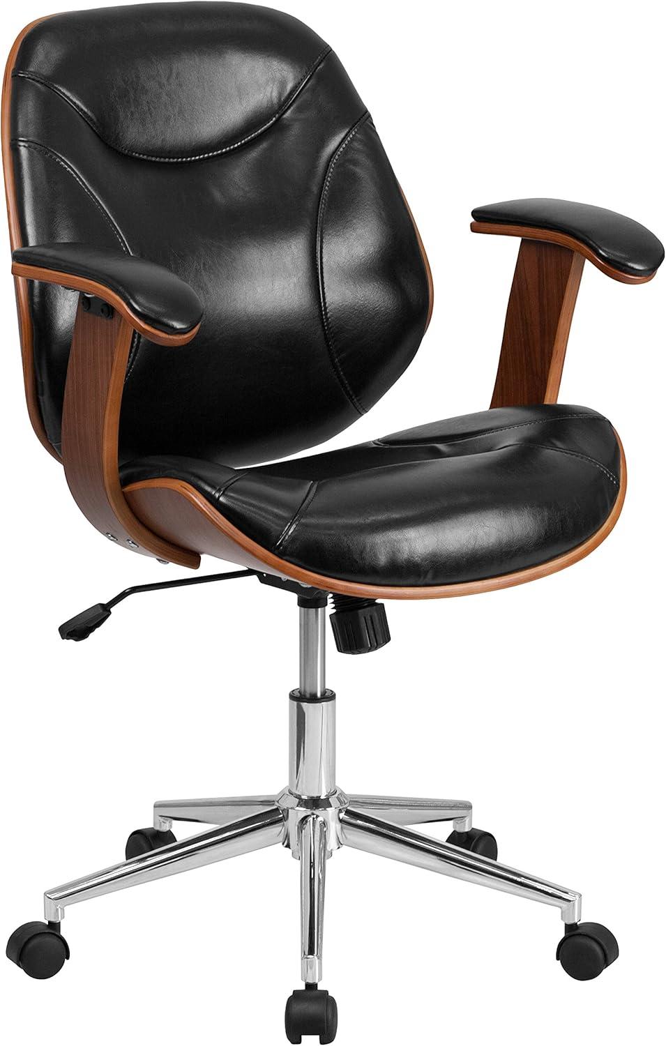 Flash Furniture Tansia Mid-Back Black LeatherSoft Executive Ergonomic Wood Swivel Office Chair with Arms