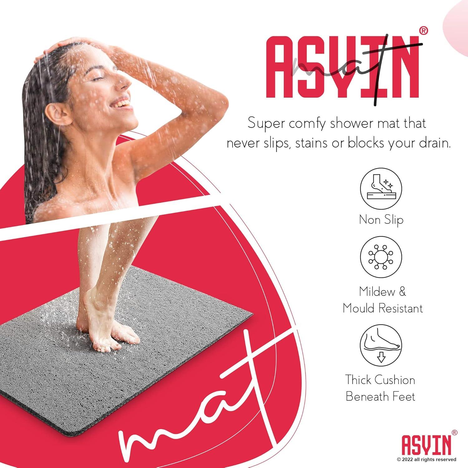 Asvin Soft Textured Non-Slip Bath Shower Tub Mat, 24x16 Inch, Grey, PVC Loofah Bathroom Mat