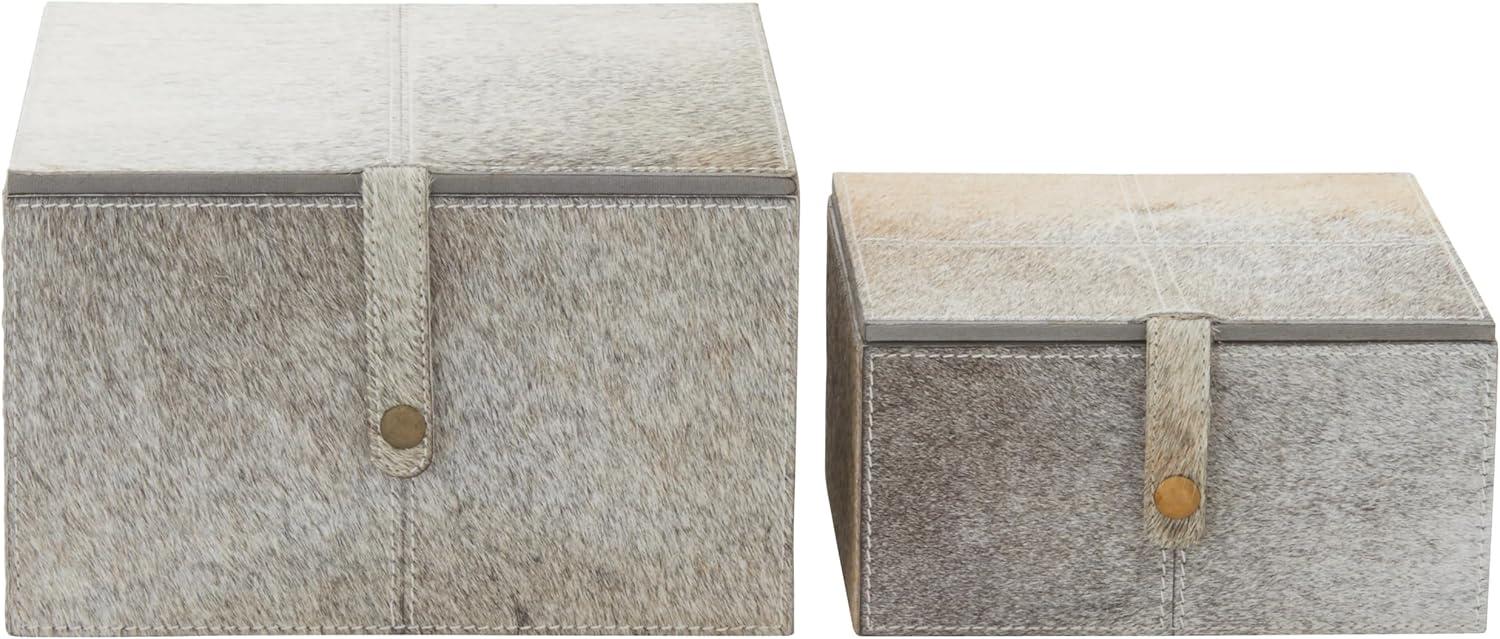 Gray Leather Hide Lidded Storage Boxes with Dividers