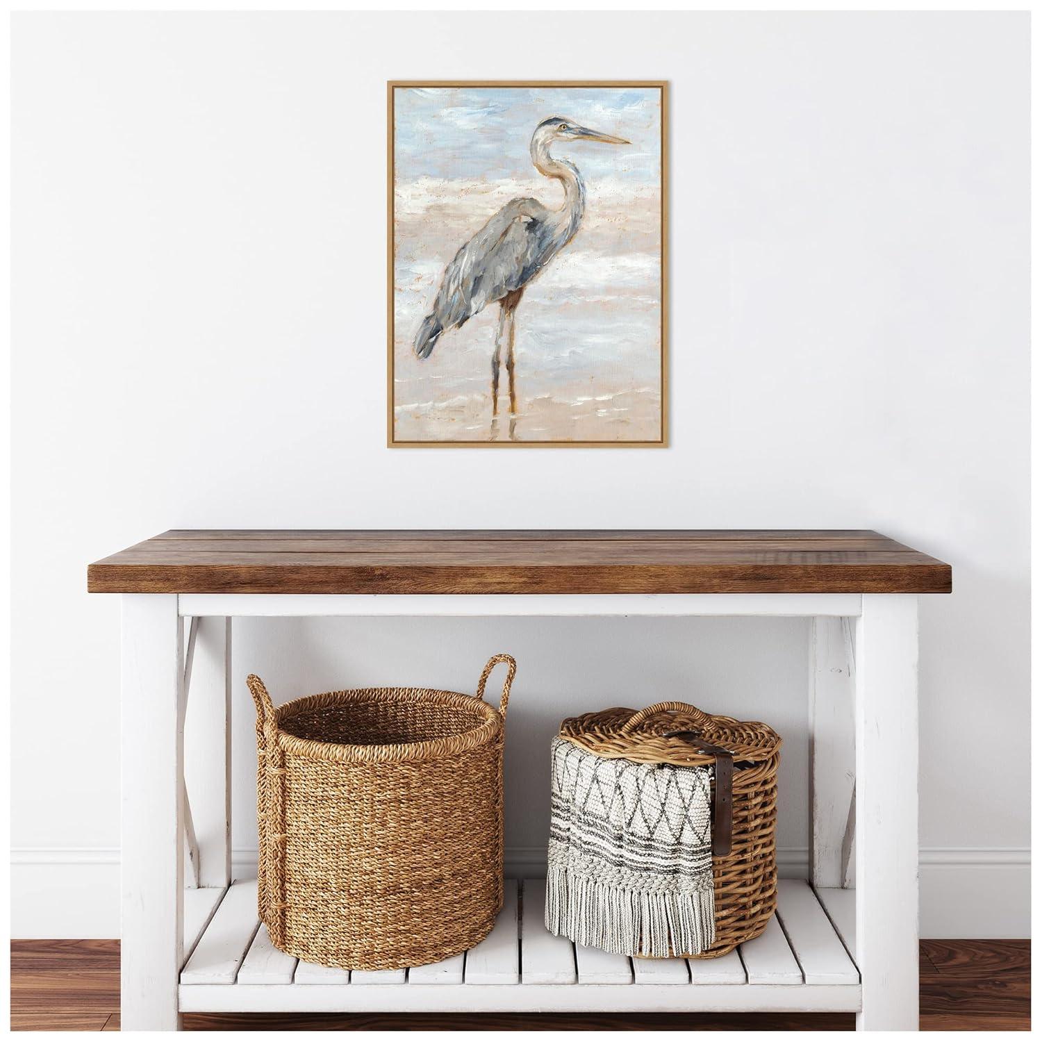 Amanti Art 18"x24" Beach Heron I by Ethan Harper Framed Canvas Wall Art Print: Hand-Stretched, Modern Decor, Polystyrene Frame