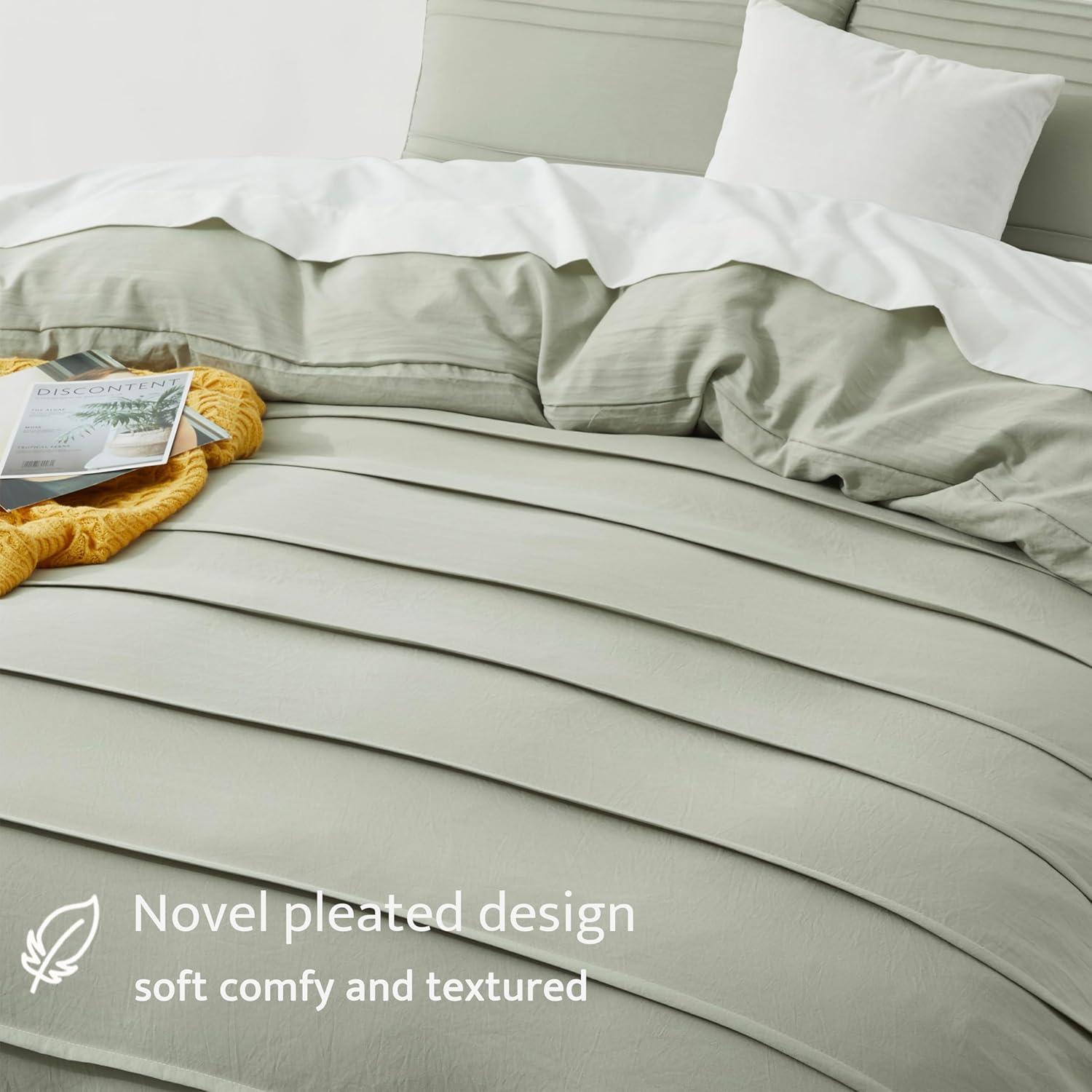 Oli Anderson White Duvet Cover Twin Size - Pleated Twin Duvet Cover, 2PCS Soft and Breathable Textured Bedding Set with Zipper Closure(White,68"x90")