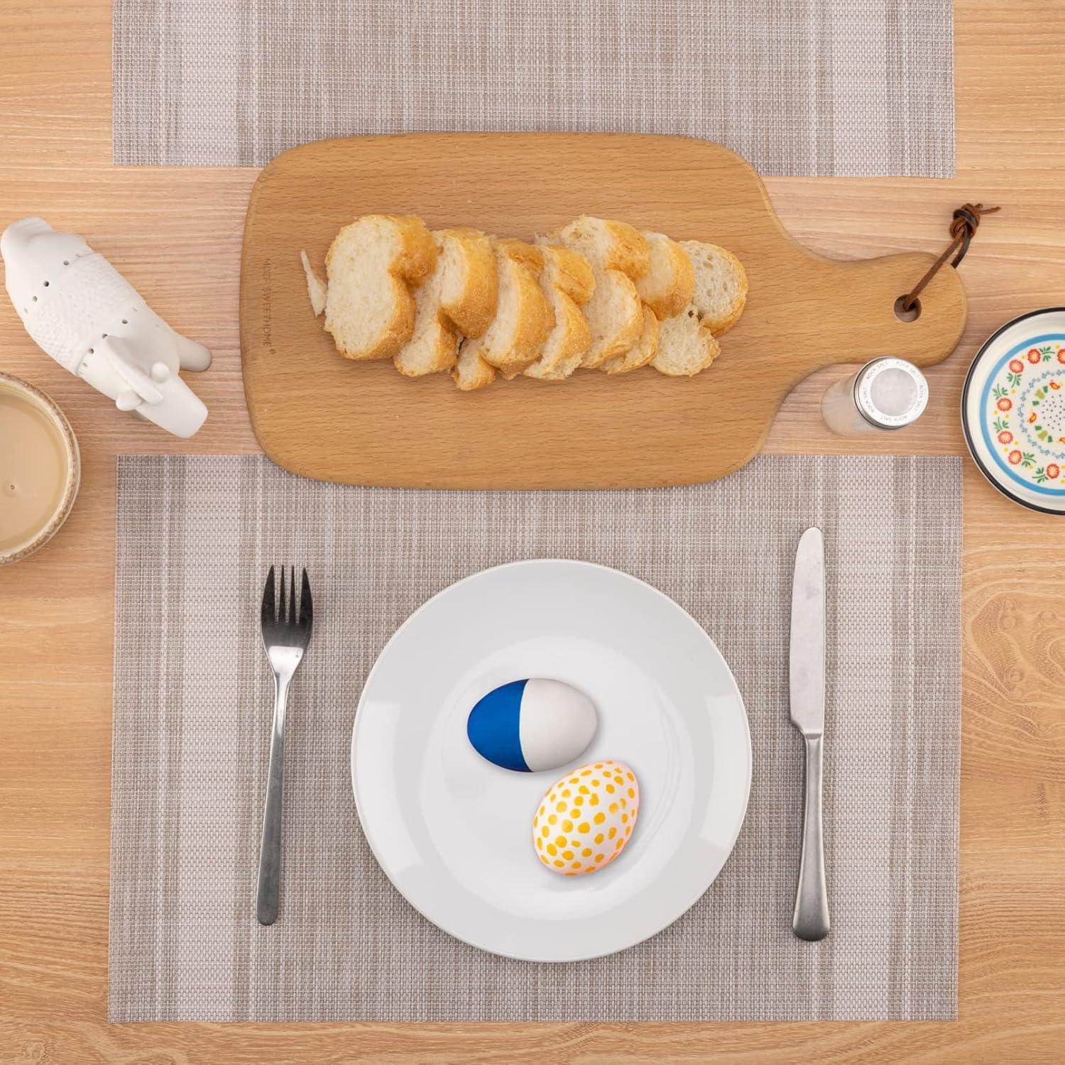Set of 8 Heat-Resistant Placemats Stain Resistant Anti-Skid Placemats for Kitchen Table, Washable Durable PVC Table Mats Woven Vinyl Placemats Beige