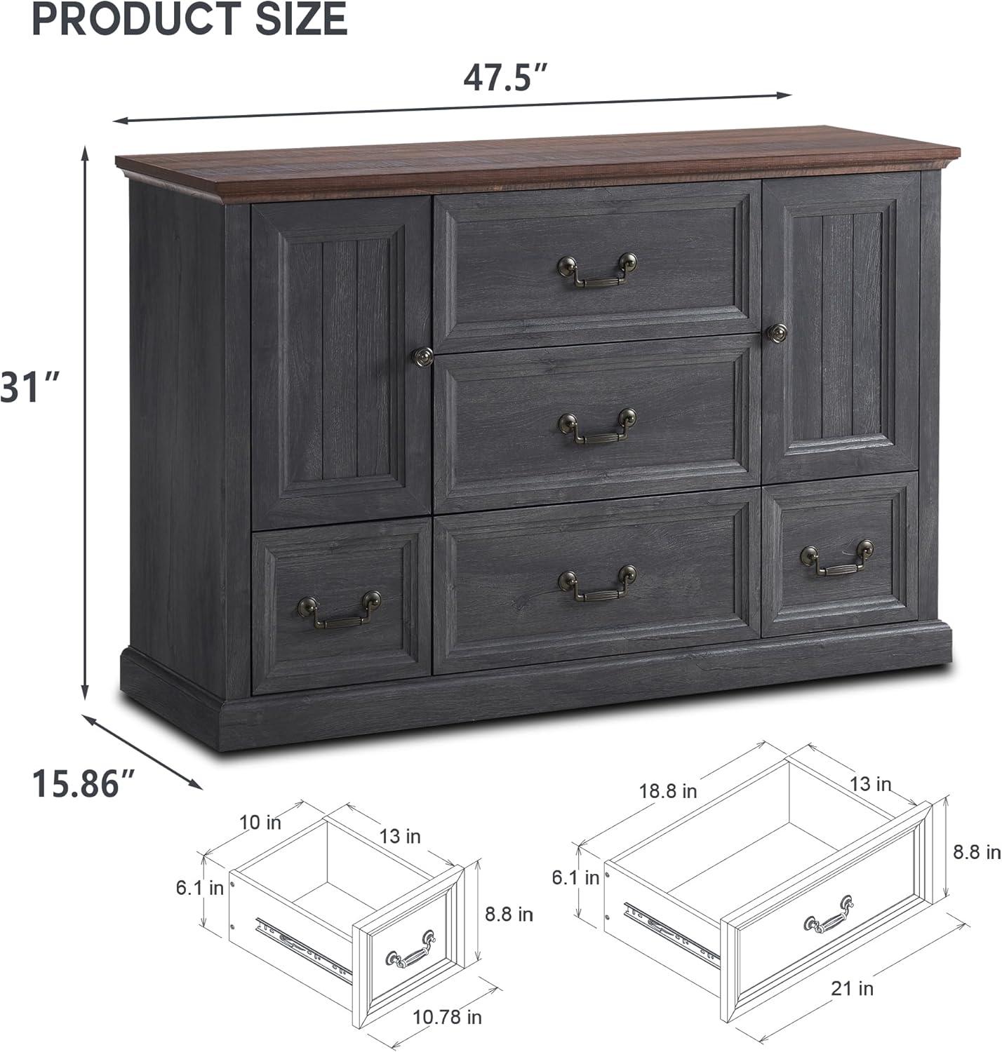 Wildon Home® Caeden 47.5" Wide Farmhouse Dresser for Bedroom, Wood Rustic Storage with 5 Drawer