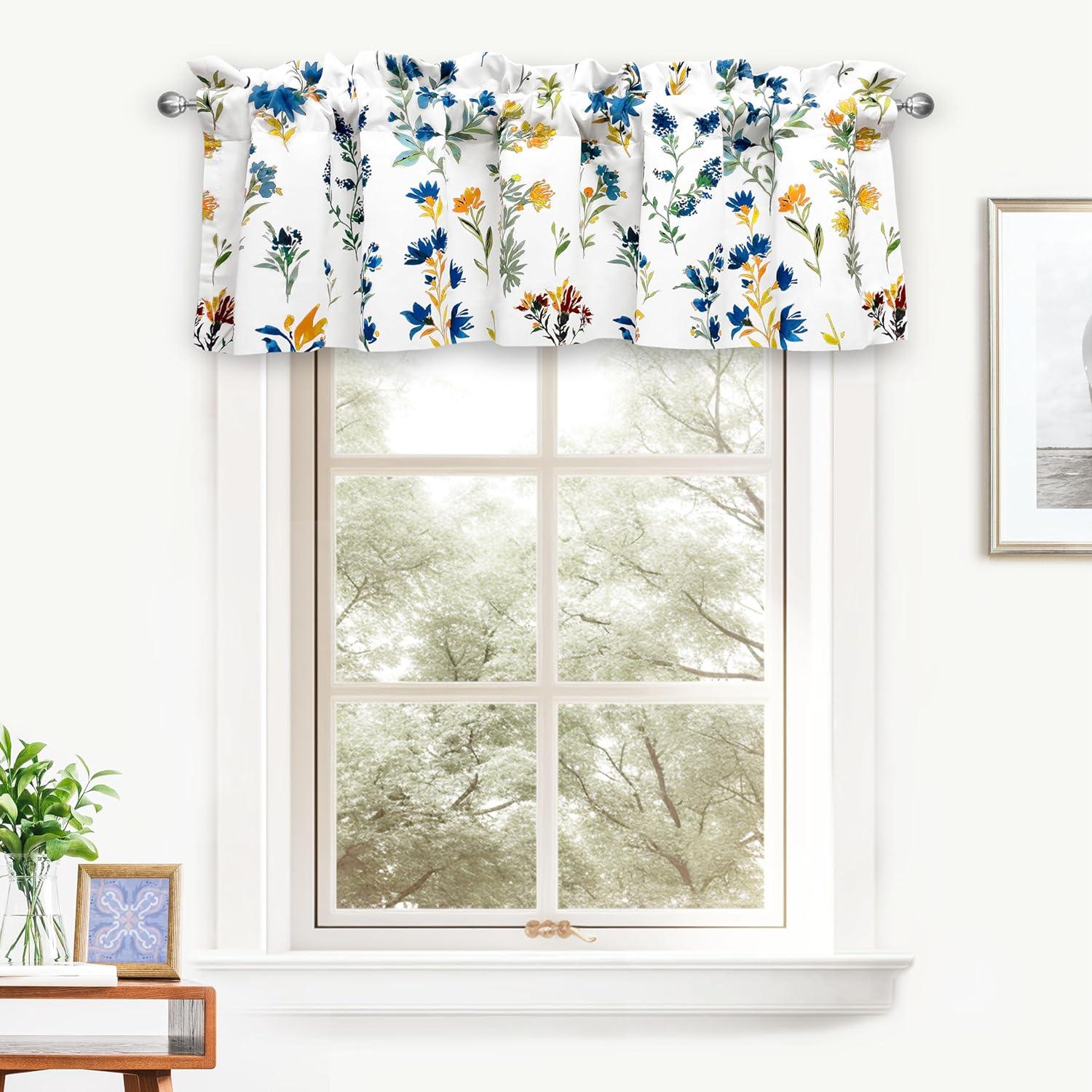 DriftAway Sylvia Floral Botanical Herbs Watercolor Printed Pattern Lined Blackout Thermal Insulated Window Curtain Valance Rod Pocket Single 52" x 14" Plus 2" Header Multi