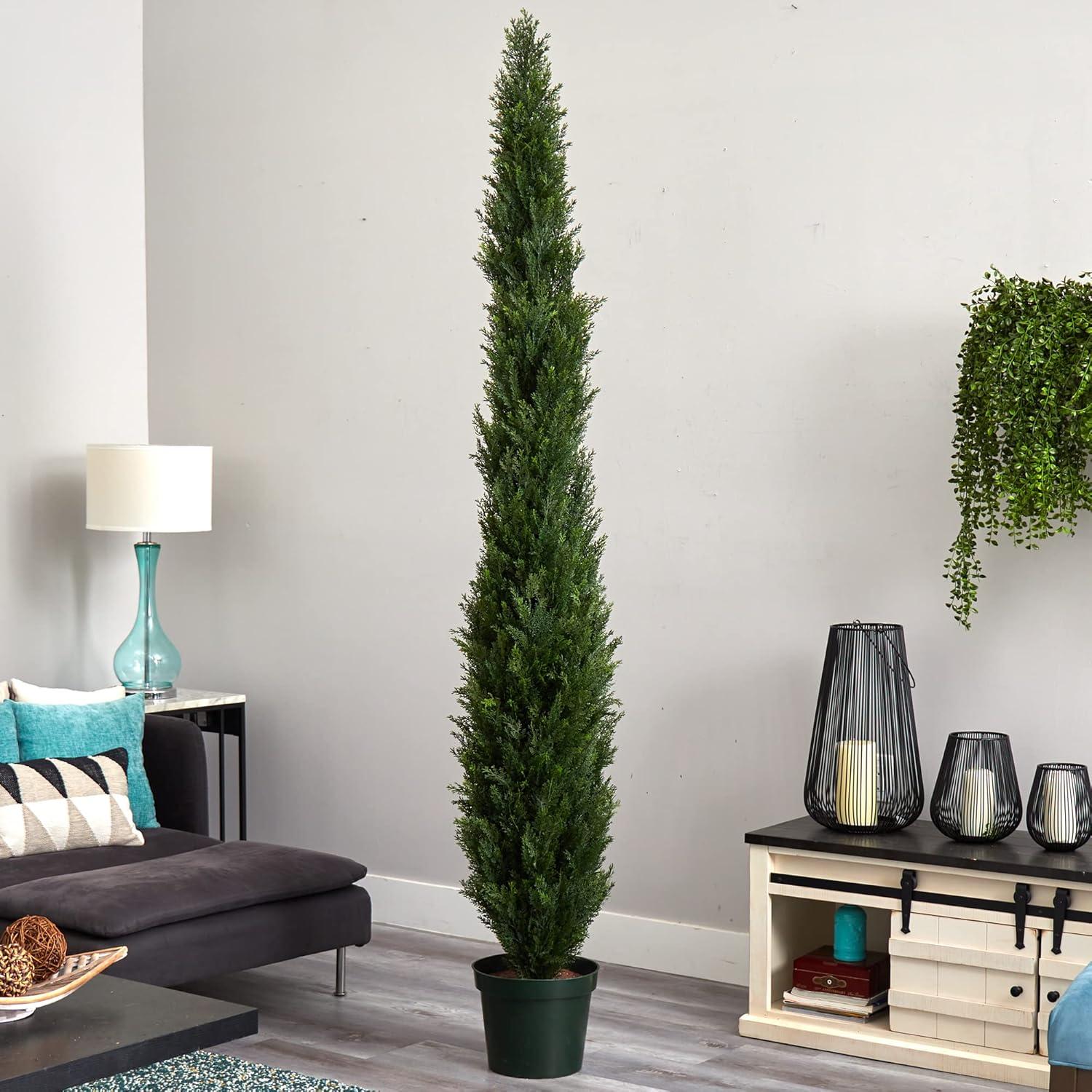 Nearly Natural 8-ft Mini Cedar Pine Tree with 4249 tips in 12-in Pot (Two Tone Green)