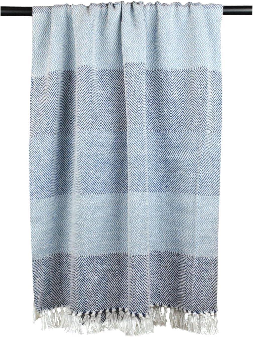 Blue Stripe Cotton Sherpa Throw Blanket, 50x60 Inches