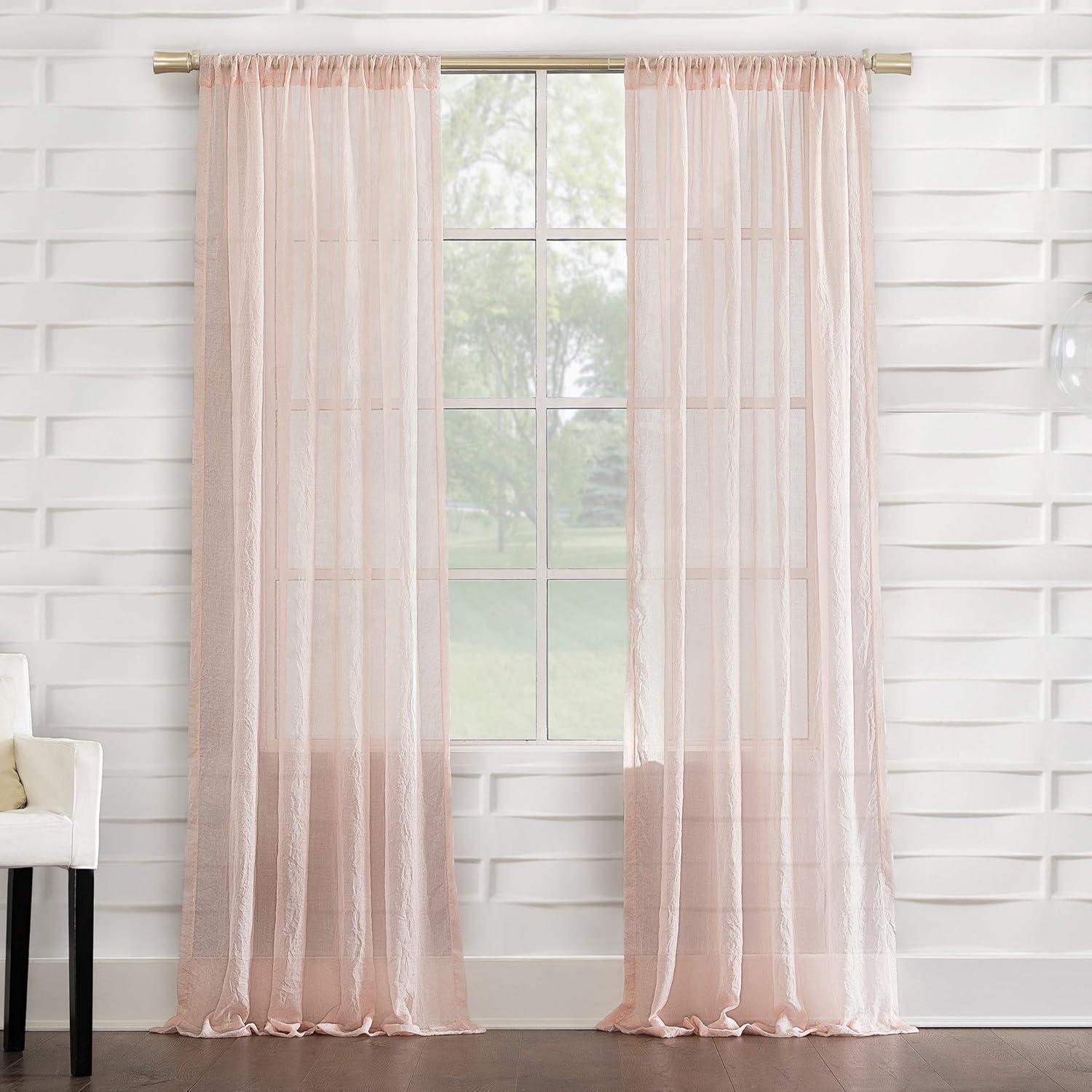 50"x84" No. 918 Sheer Avril Crushed Texture Rod Pocket Curtain Panel Blush: Modern Sheer Curtain Panel, Polyester