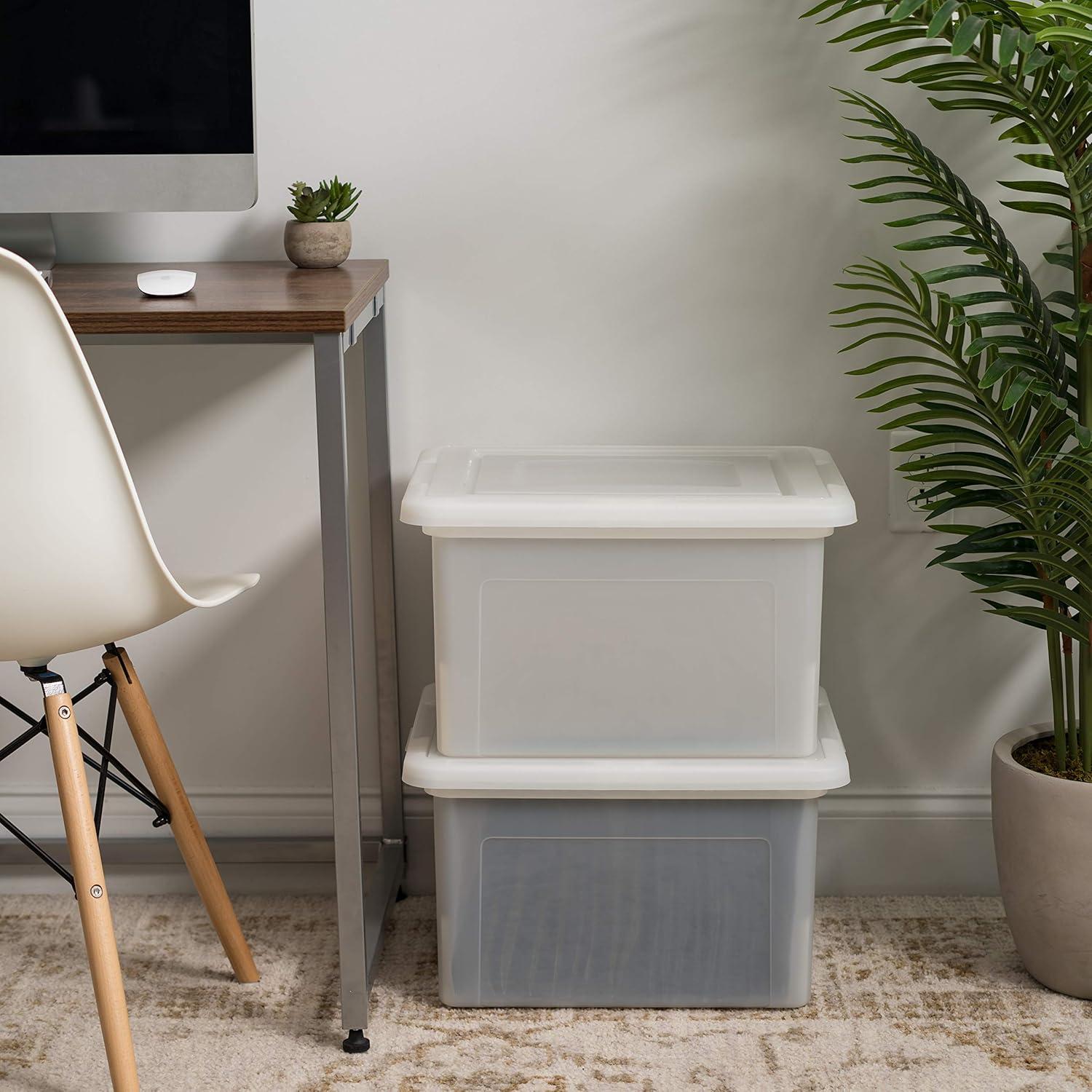 IRIS USA 35 Qt. 4Pack File Box File Organizer Plastic File Box for Letter/Legal File, BPA-Free Plastic Storage Bin Tote Organizer with Durable, Pearl