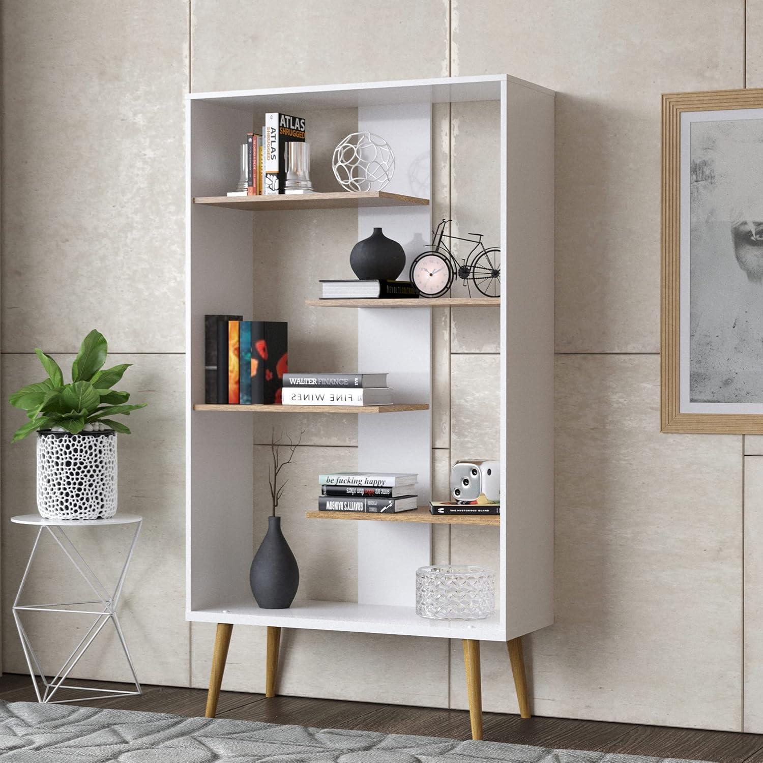 Boahaus Lund Standard Bookcase, 5 Open Shelves, Manufactured Wood, White