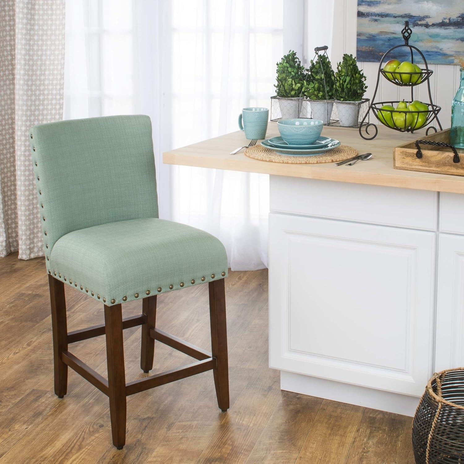 Seafoam Blue 24" Nailhead Trim Backless Wooden Counter Stool