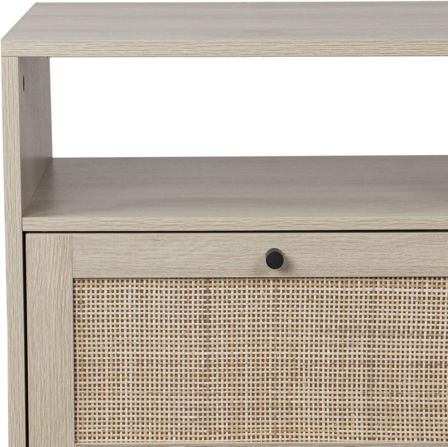 Mina Oak and Black Rattan 2-Drawer Nightstand