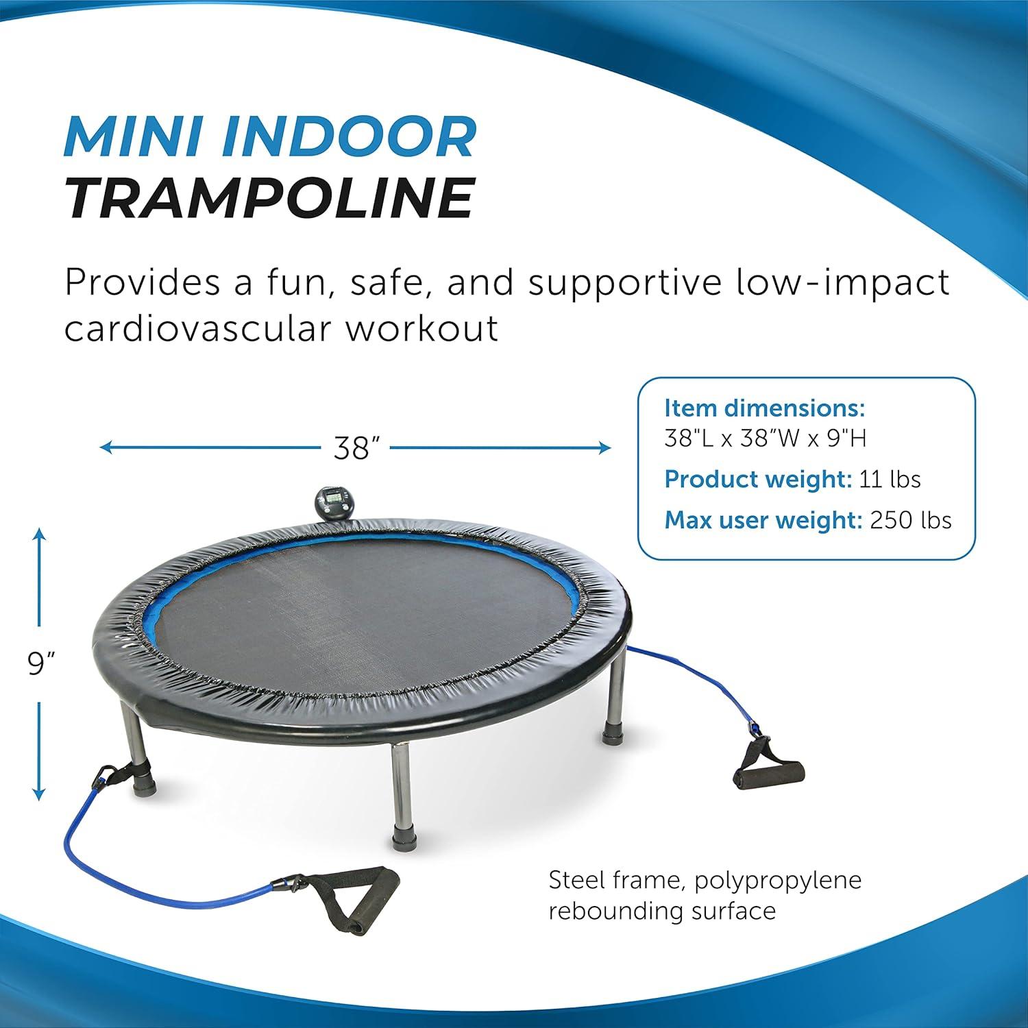 Blue Round Fitness Trampoline with Resistance Bands