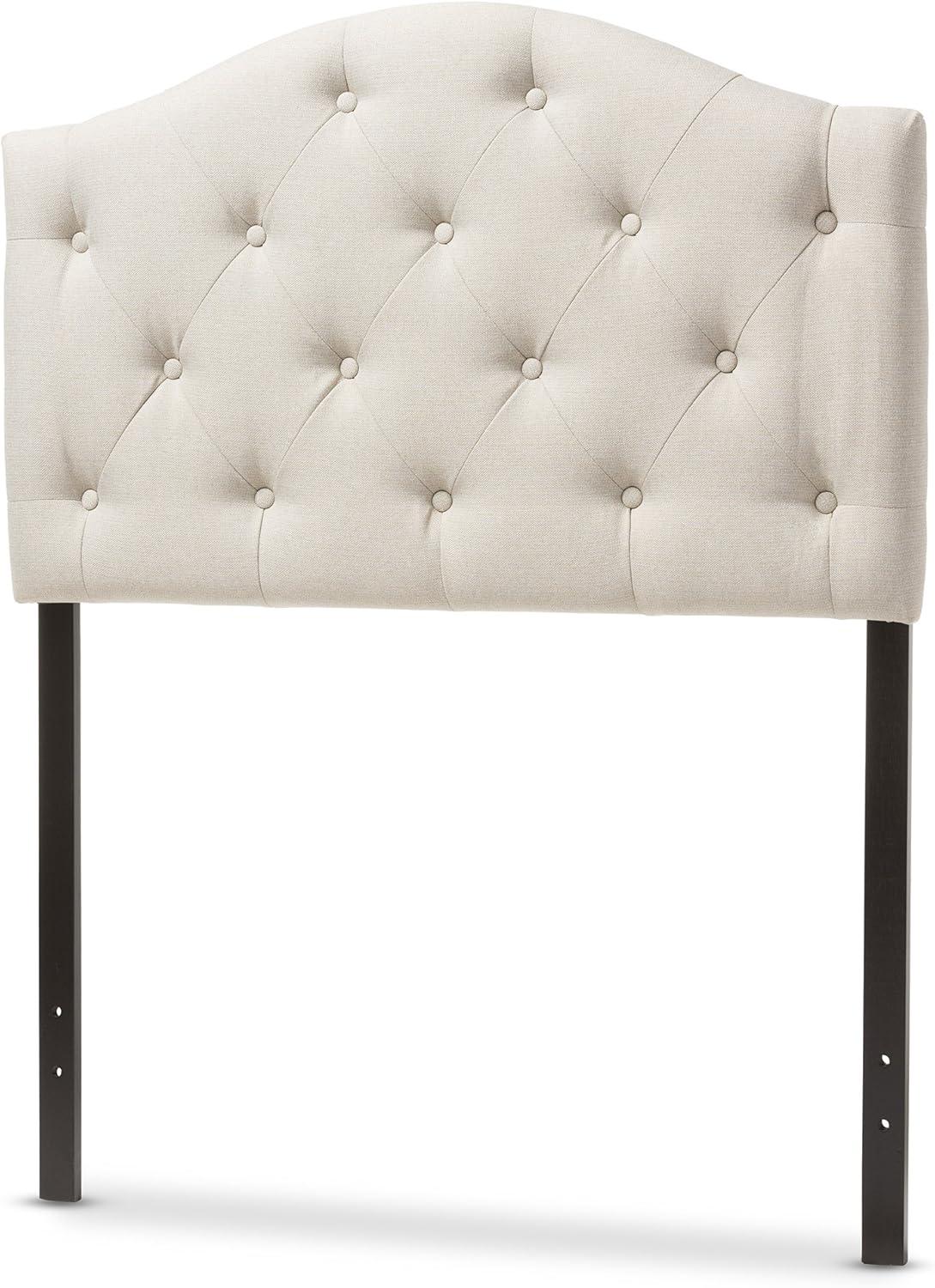 Baxton Studio Myra Modern and Contemporary Queen Size Light Beige Fabric Upholstered Button-tufted Scalloped