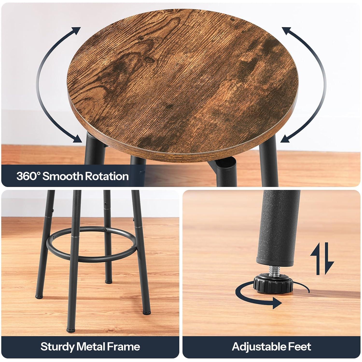 HOOBRO Bar Stools, Swivel Bar Stools Set of 2, 24.9" Round Bar Chairs, Backless Modern Breakfast Chairs, with Adjustable Feet, for Kitchen Islands, Bar, Cafe, Rustic Brown and Black BF24BY01