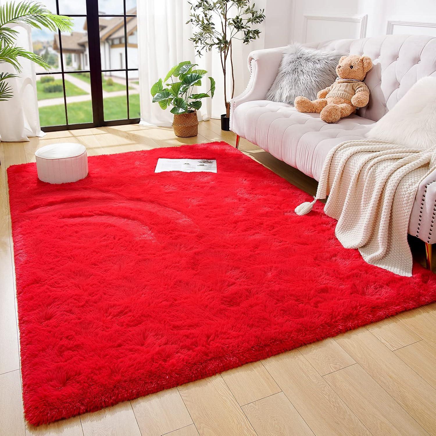 Softlife Super Soft Rug For Living Room Fluffy Rugs For Dorm Room Cute Plush carpet For Bedroom,8' x 10',Red