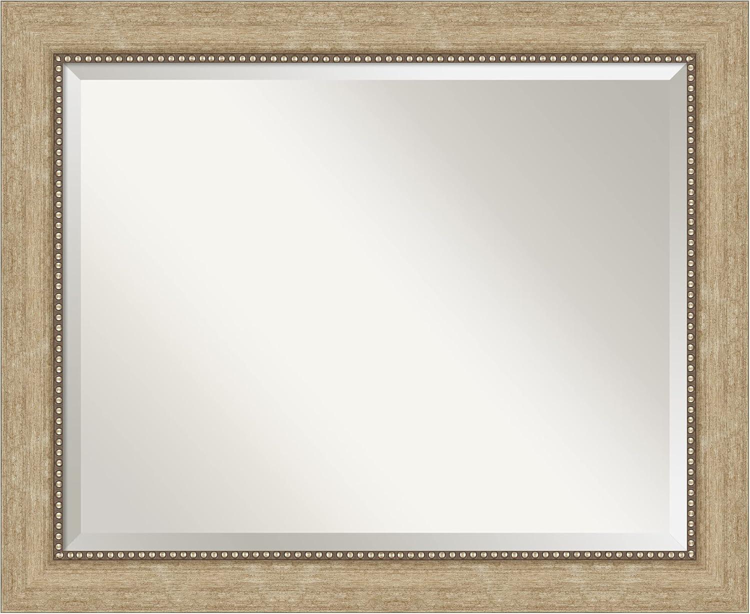 Rectangular Gold Beaded Gray Wood Wall Mirror