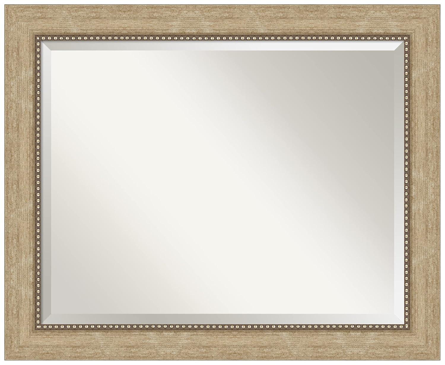 Amanti Art Beveled Bathroom Wall Mirror - Astor Frame Astor Champagne Outer Size: 33 x 27 in Gold