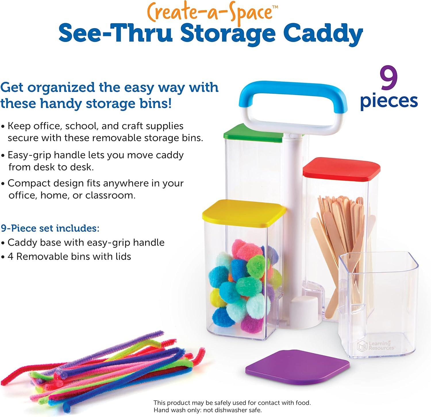 Colorful Stackable Kids' See-Thru Storage Caddy with Lids