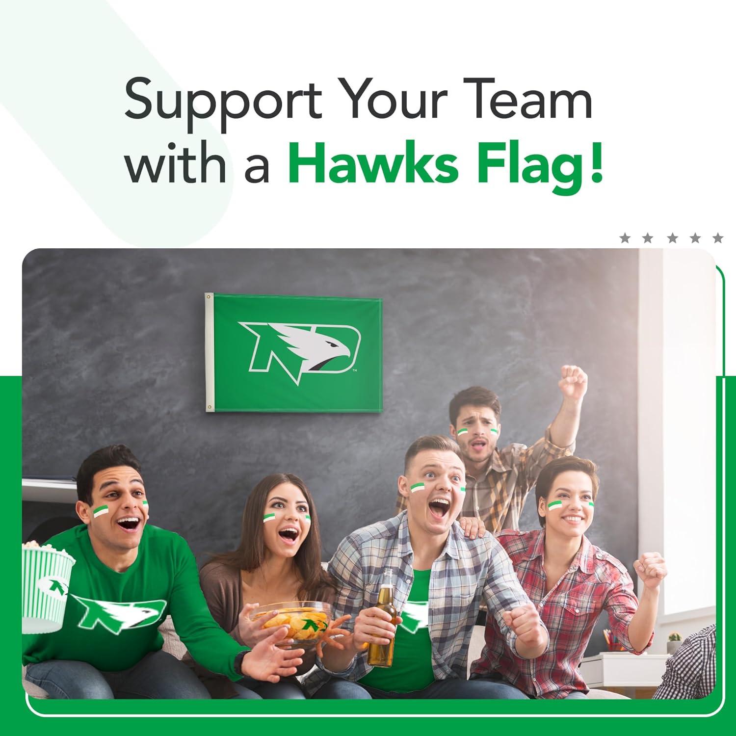 North Dakota Fighting Hawks 2' x 3' College Sports Printed Flag - NCAA Licensed - Nylon - School Banner (Green, White, Black)