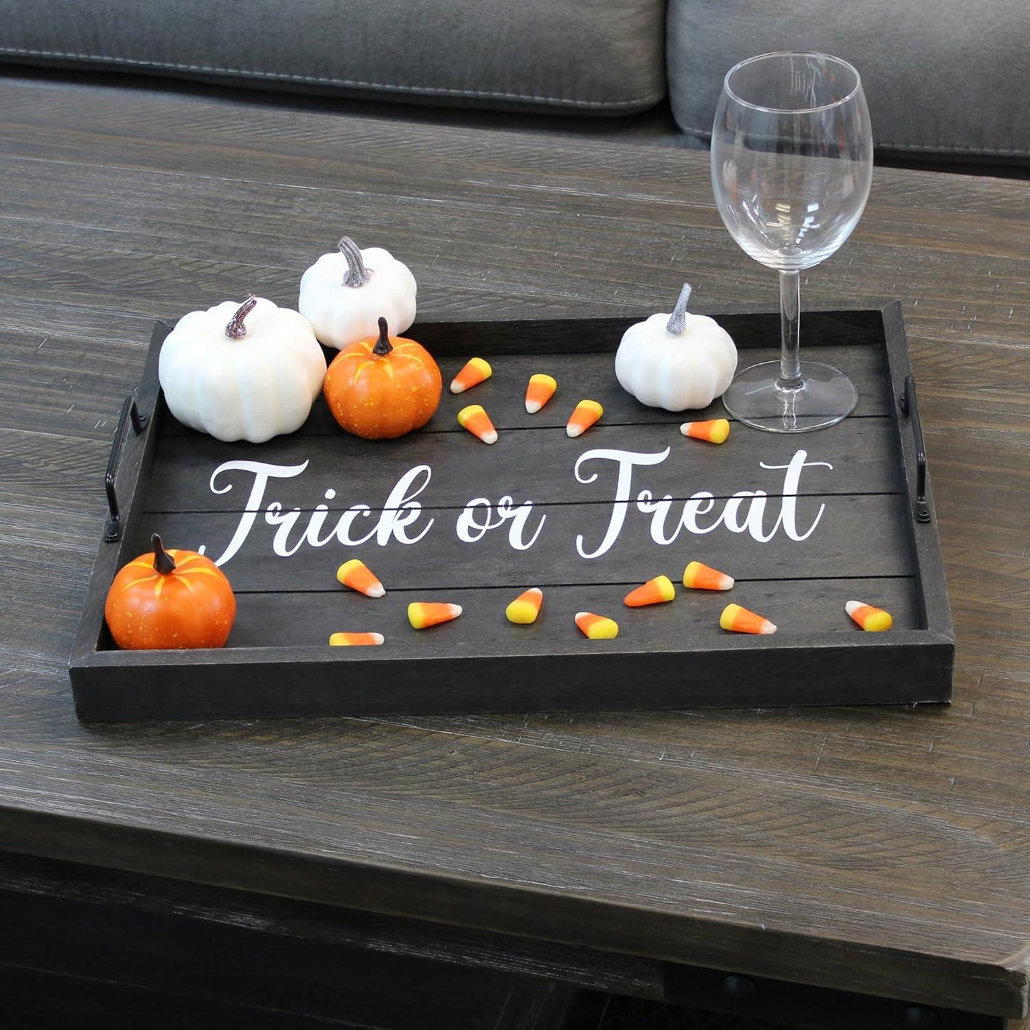 Elegant Designs 15.5" x 12" Decorative Wood Serving Tray, "Trick or Treat", Black Wash