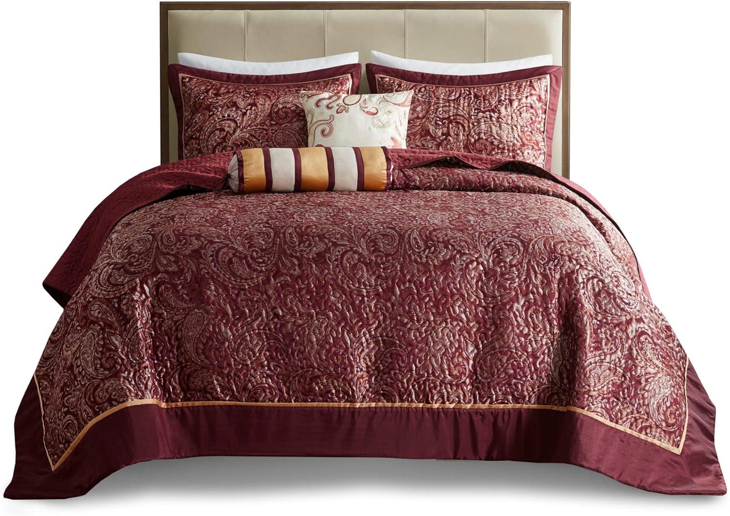 Madison Park Aubrey 5 Piece Jacquard Bedspread Set with Throw Pillows