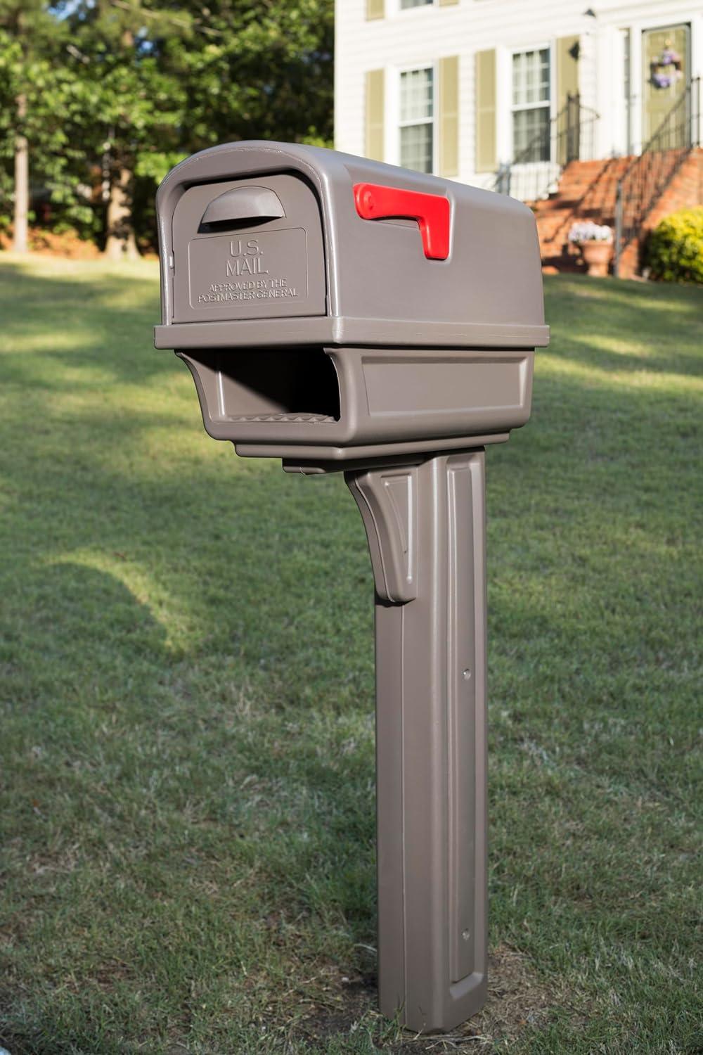 Mocha Medium Plastic Post Mount Mailbox with Bronze Hardware