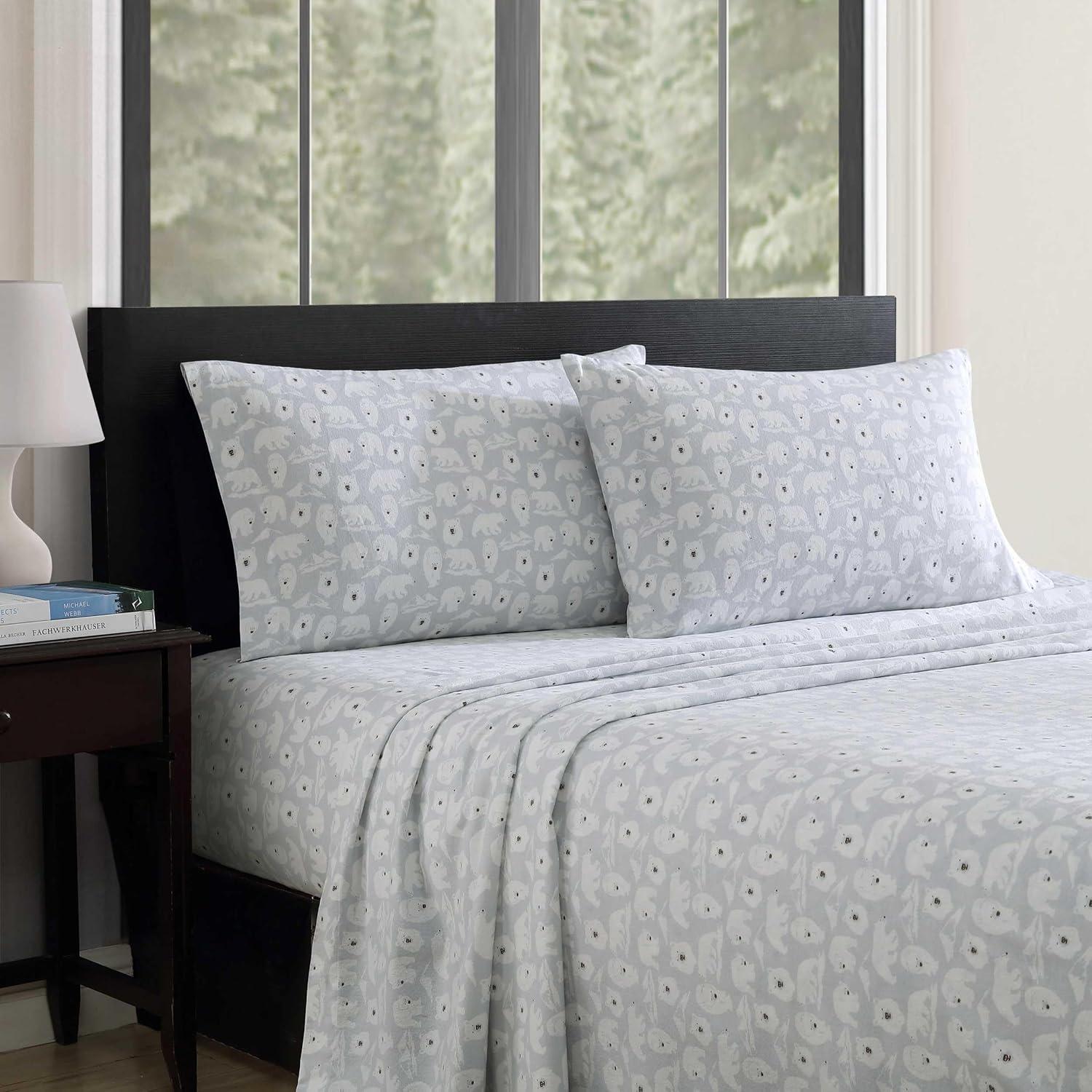 Eddie Bauer Explorer Bears Grey 100% Cotton Flannel Full Sheet Set