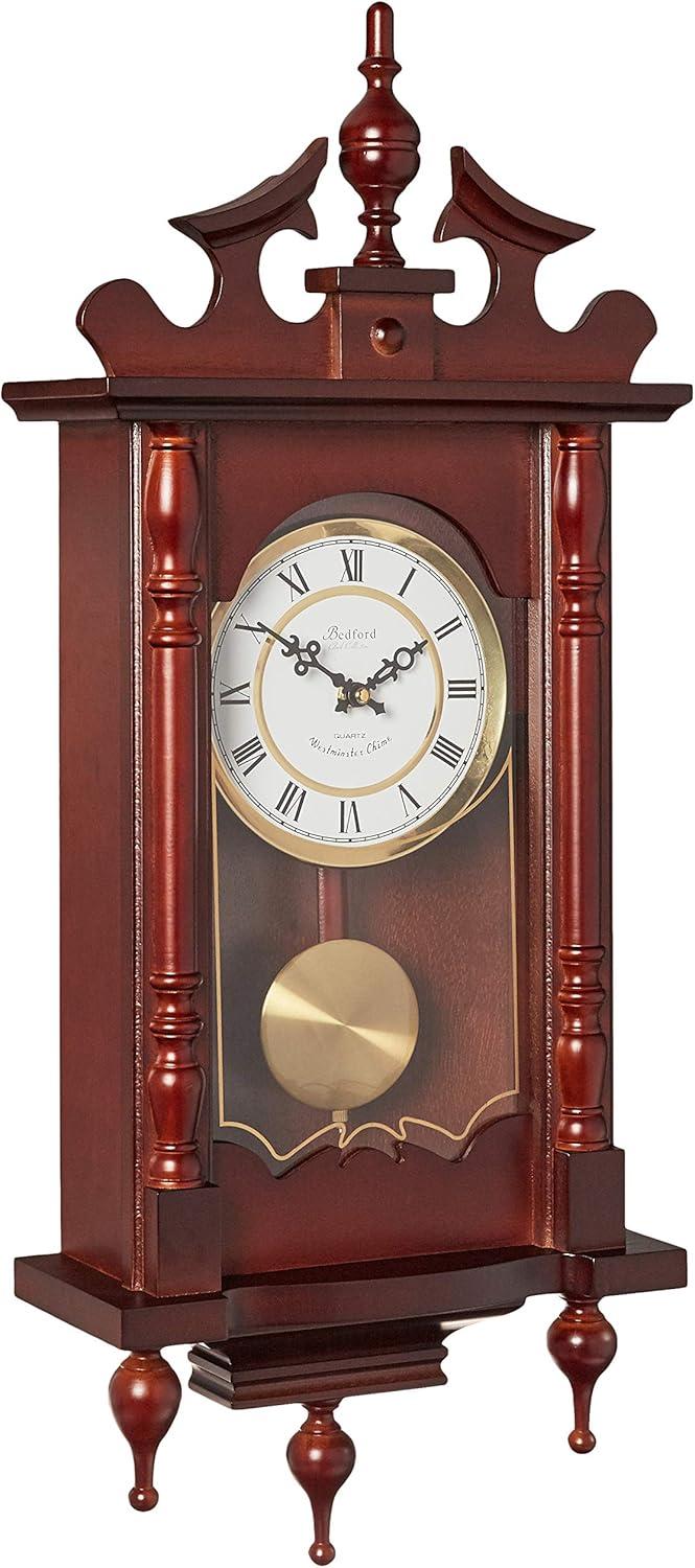 Bedford Clocks Classic 31" Swinging Pendulum Chiming Wall Clock with Roman Numerals