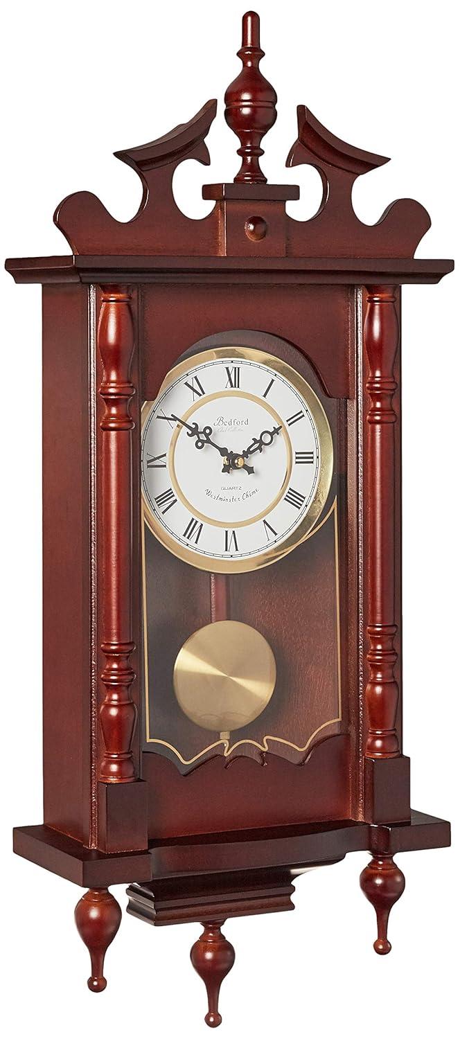 Bedford Clocks Classic 31" Swinging Pendulum Chiming Wall Clock with Roman Numerals