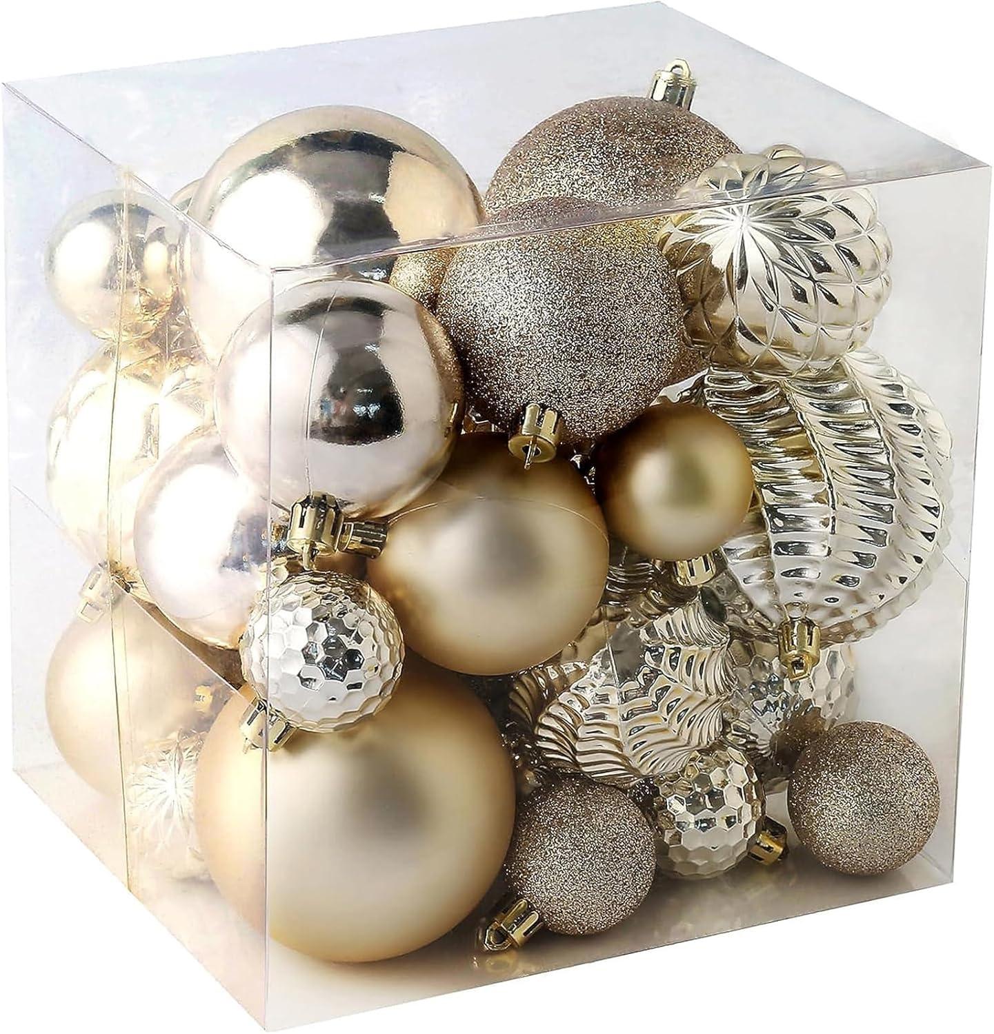 Champagne Gold Shatterproof Plastic Christmas Ornaments Set